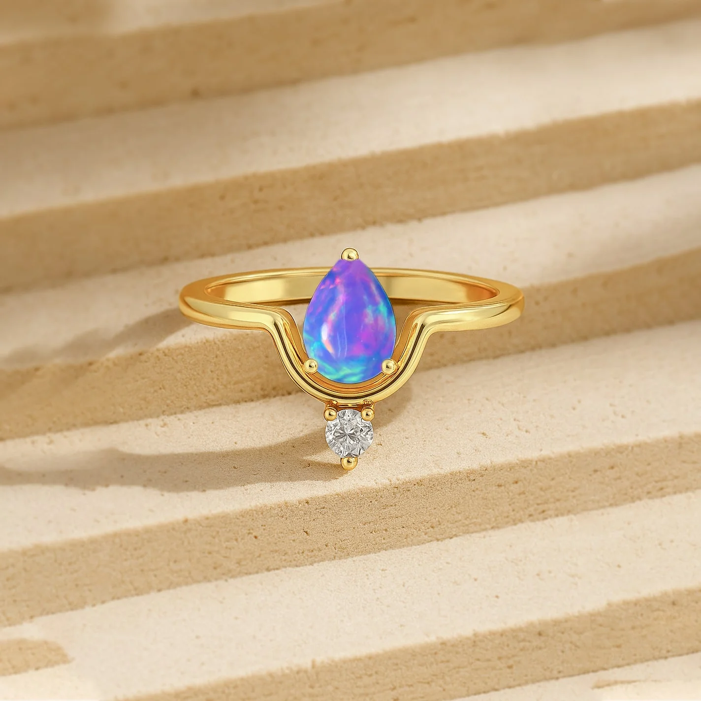 Solitaire Chevron Opal Solitaire Ring with Cubic Zirconia - Image 6