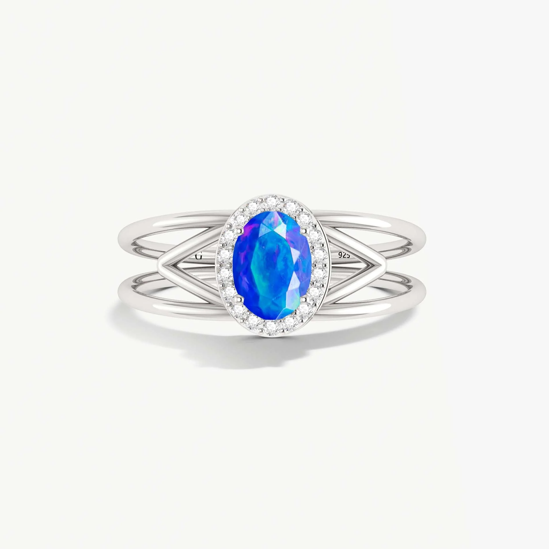 Stackable Blue Opal Zircon Ring in Sterling Silver