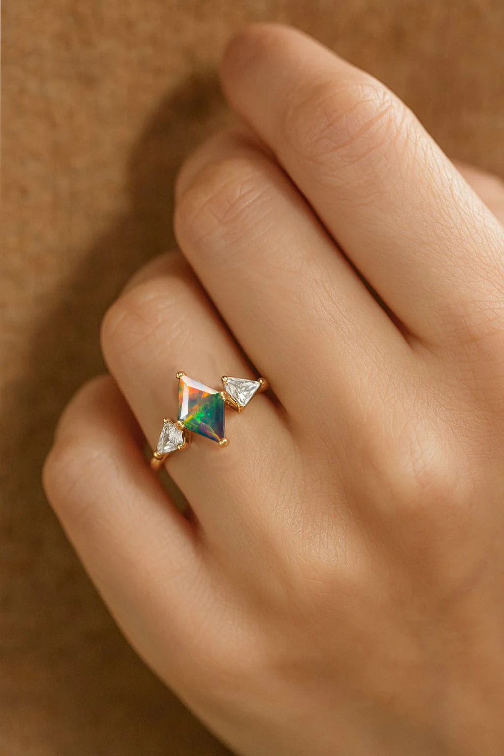 Sterling Silver Black Opal Three Stone Engagement Ring - Image 3