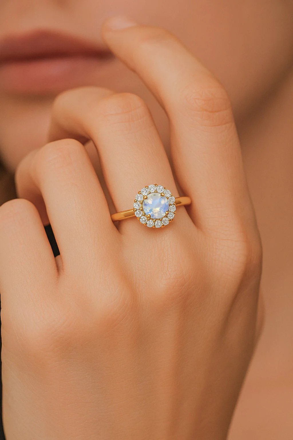 Sterling Silver Moonstone Halo Wedding Ring - Image 2