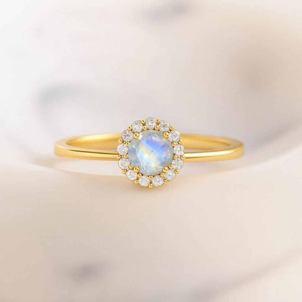 Sterling Silver Moonstone Halo Wedding Ring - Image 5