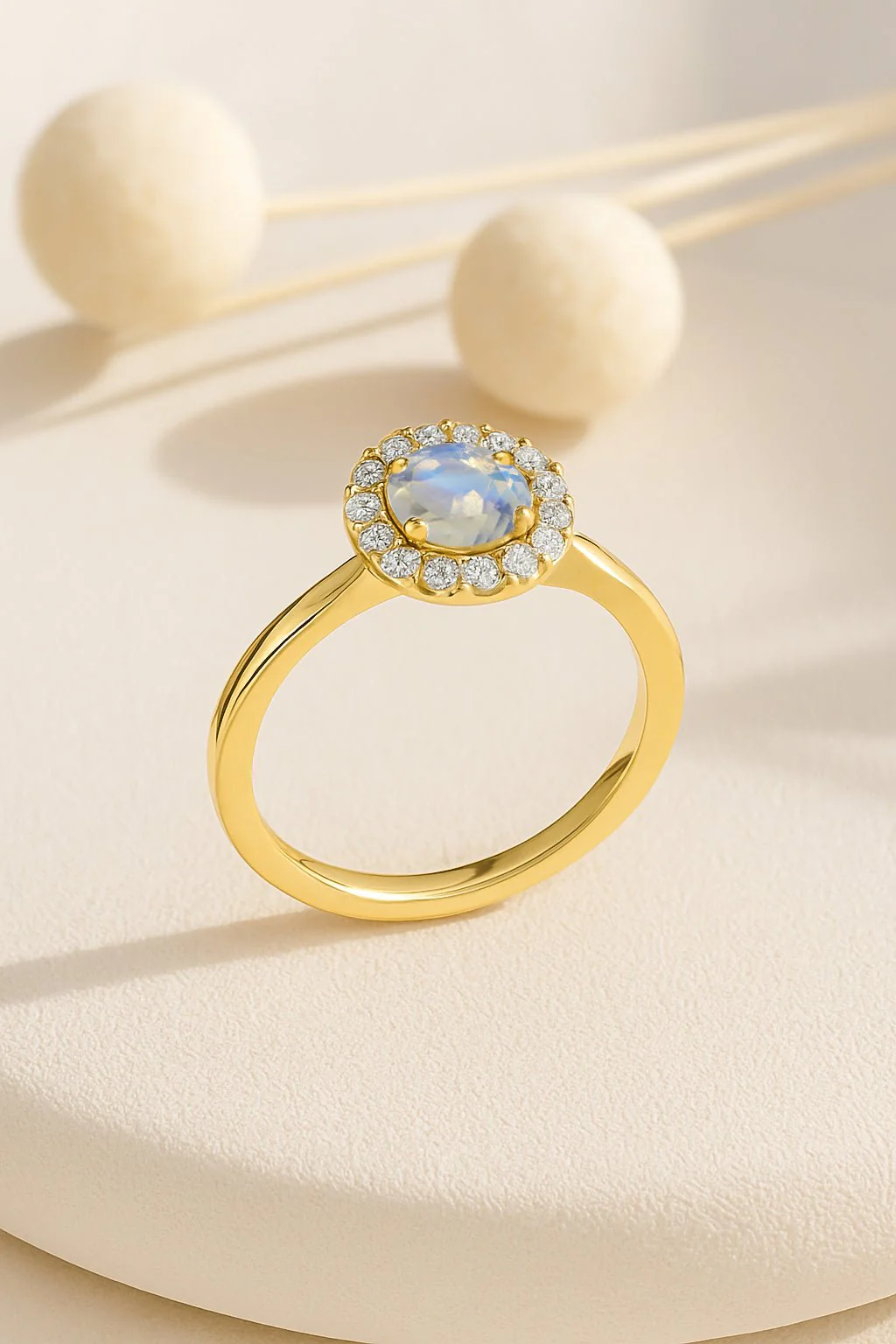 Sterling Silver Moonstone Halo Wedding Ring - Image 8