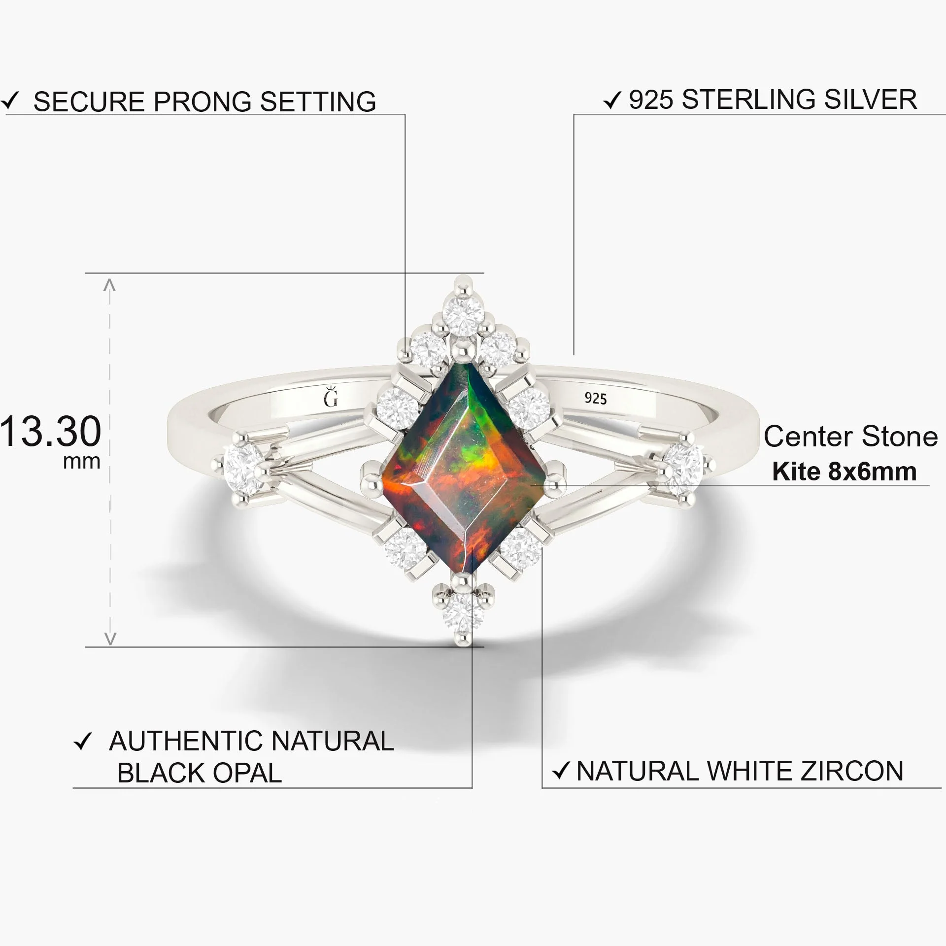Stunning Black Opal Halo Ring with Unique Design - Image 4