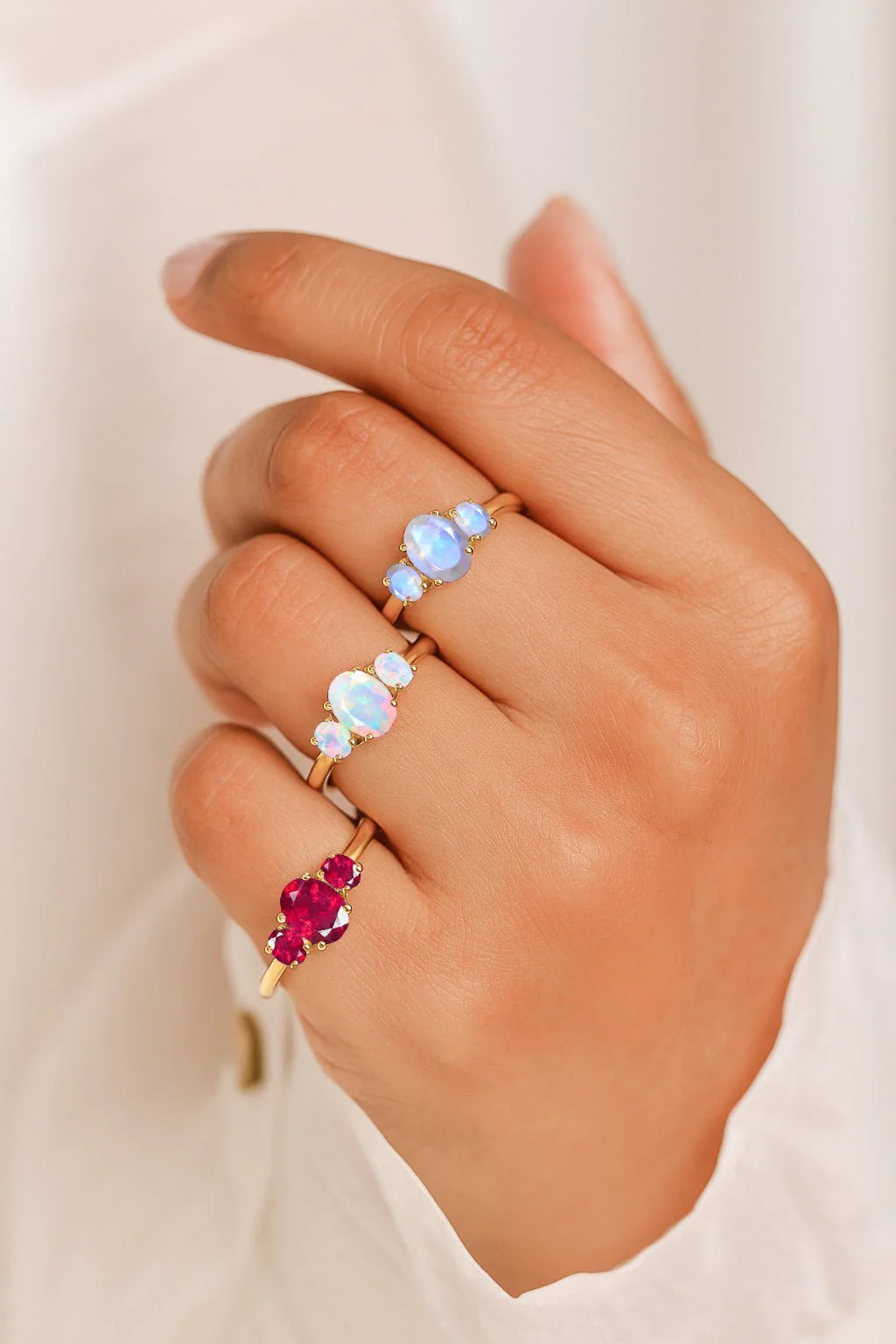 Three Stone Moonstone Rings - Engagement & Wedding - Image 3