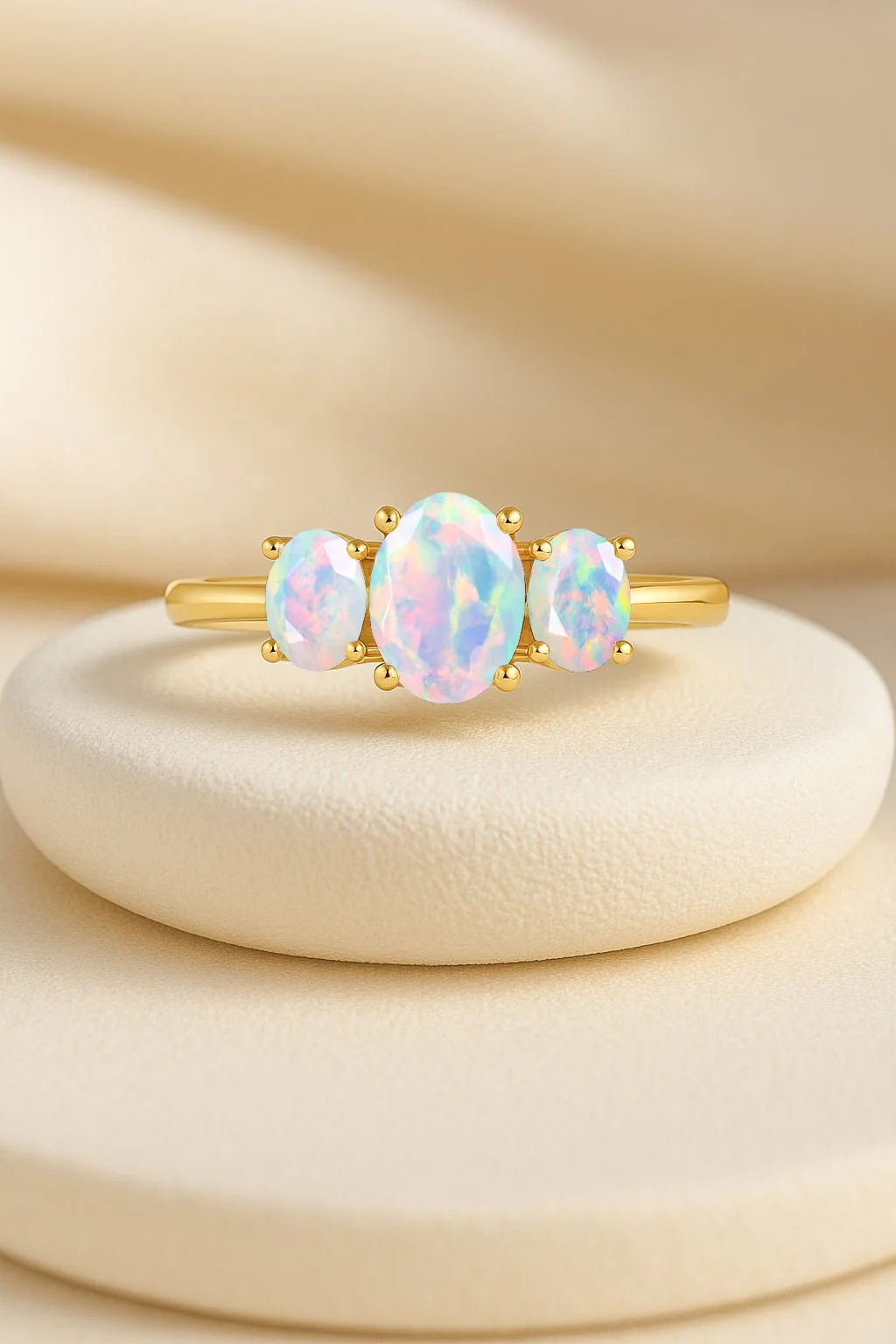 Three Stone Opal Engagement Rings in Natural White Opal - Image 6