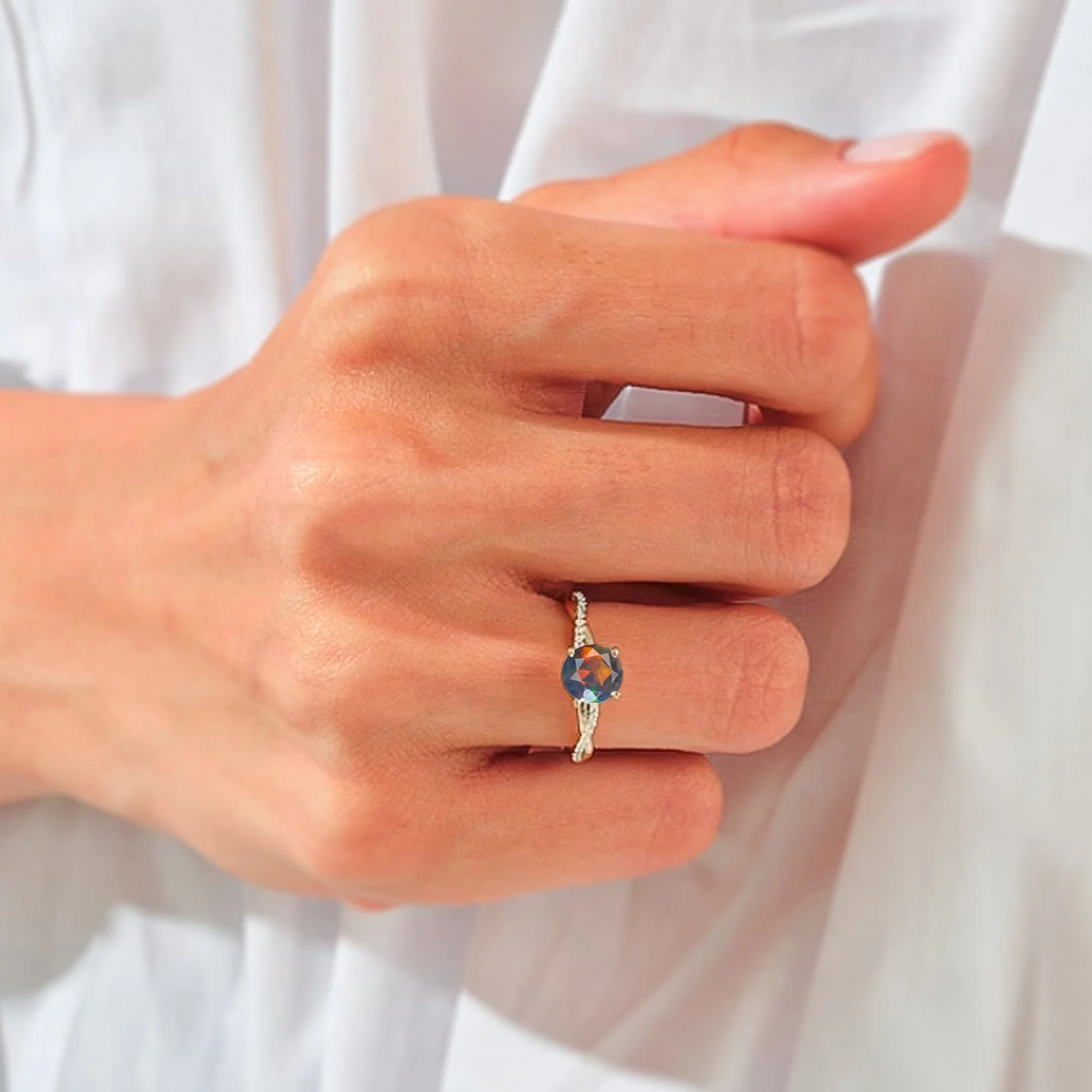 Tiny round Black fire Ethiopian opal Engagement ring - Image 5