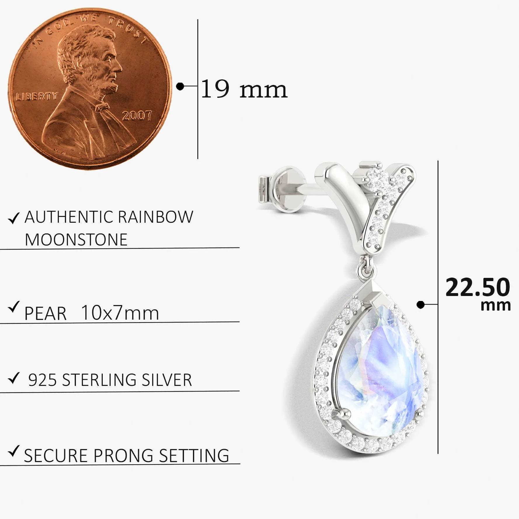 'V' Shape Style Natural Moonstone Drop Earrings with Push Back - Image 5