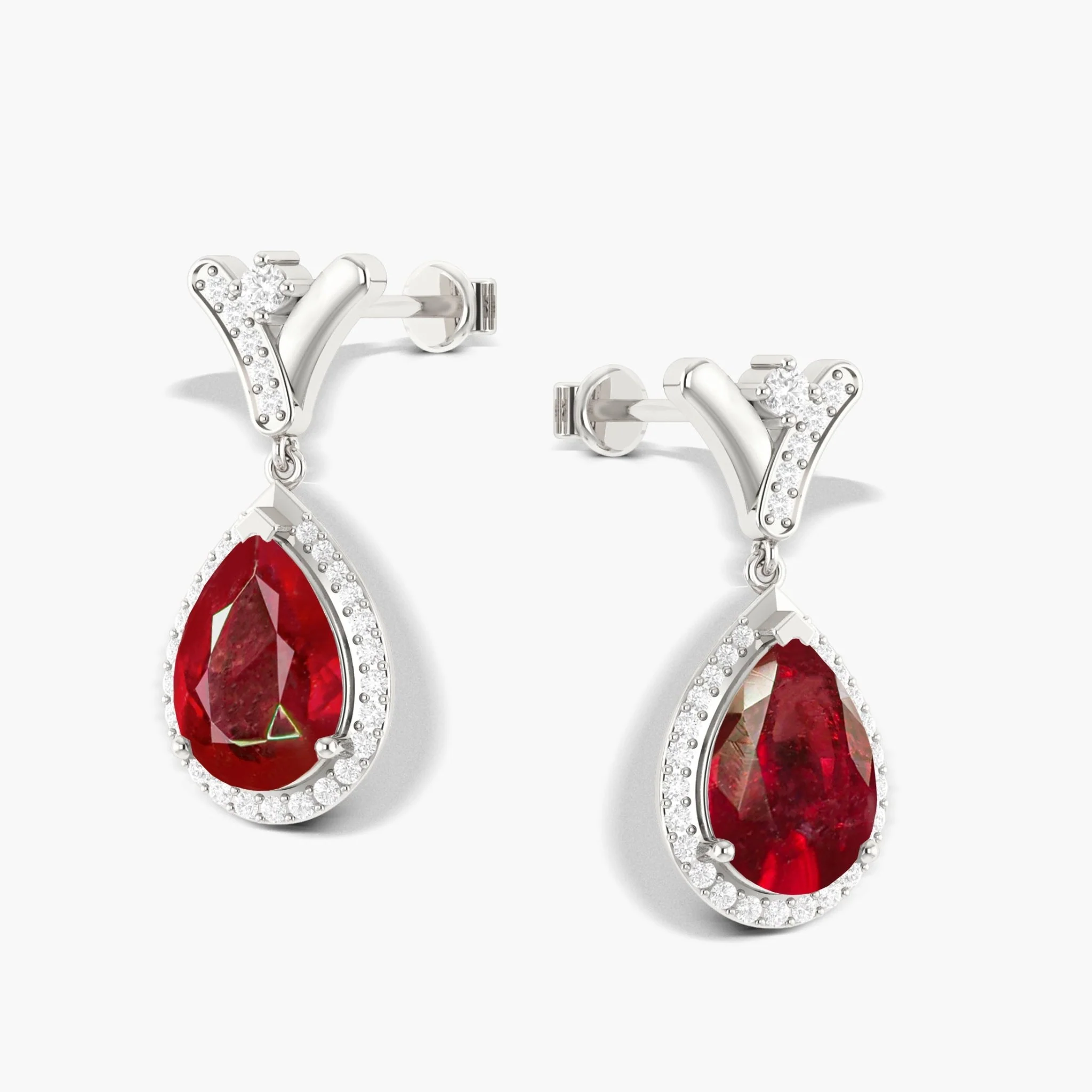'V' Shape Style Natural Ruby Drop Earrings with Push Back - Image 4