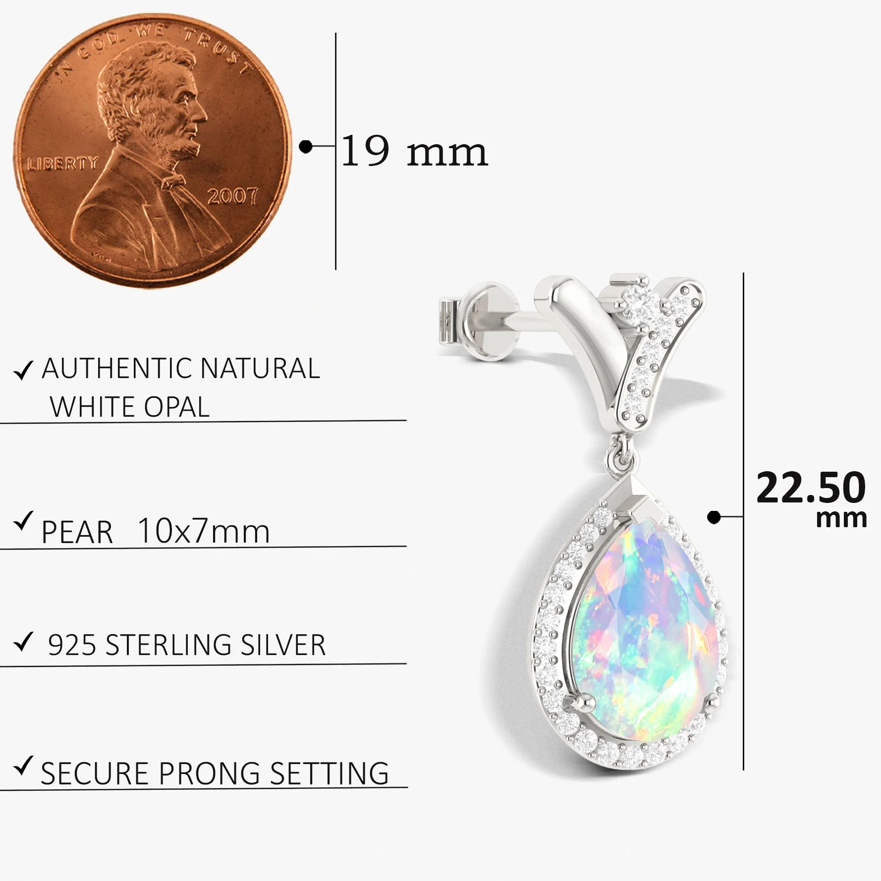 'V' Shape Style Natural White Opal Drop Earrings with Push Back - Image 5