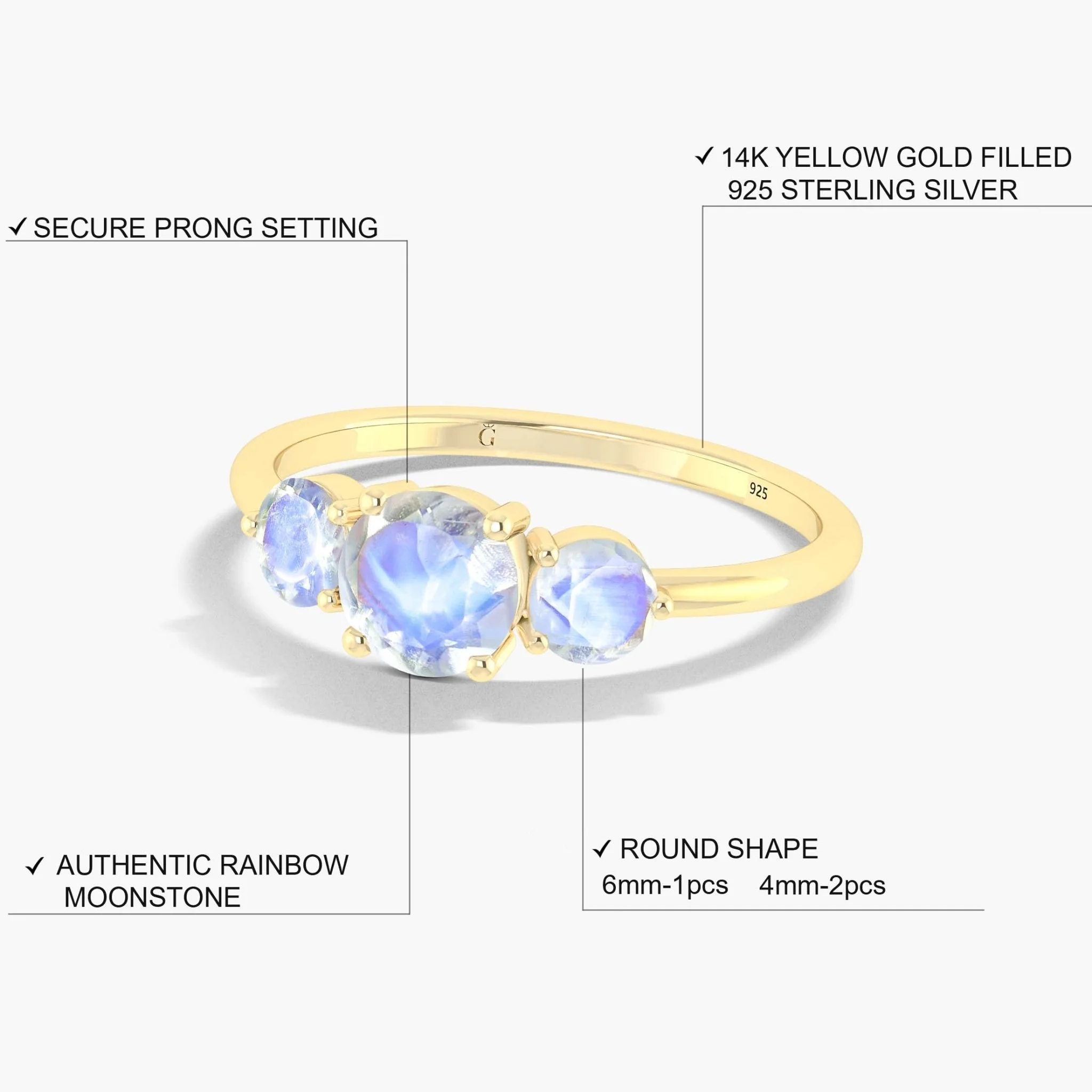 Vintage moonstone Beautiful round shape 3 stones ring - Image 3