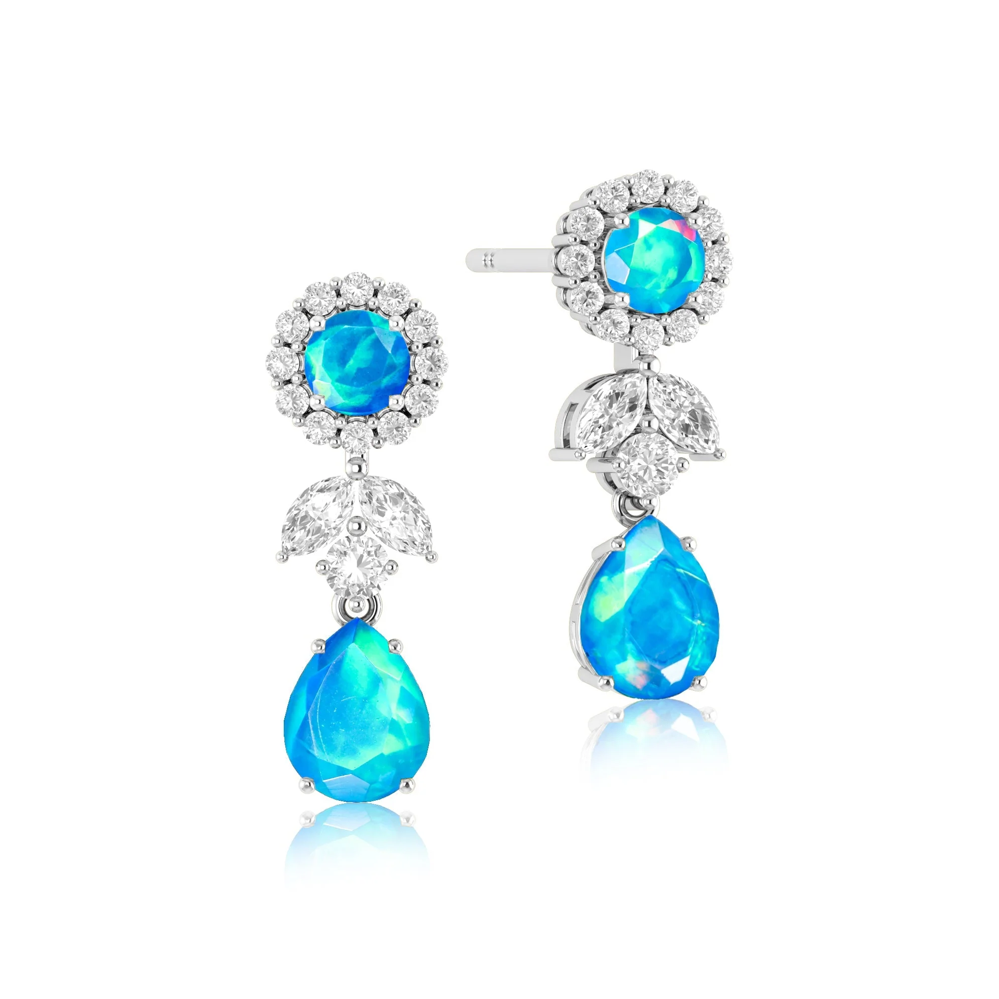 White Fire Dual Opal Drop and Stud Earring - Image 10