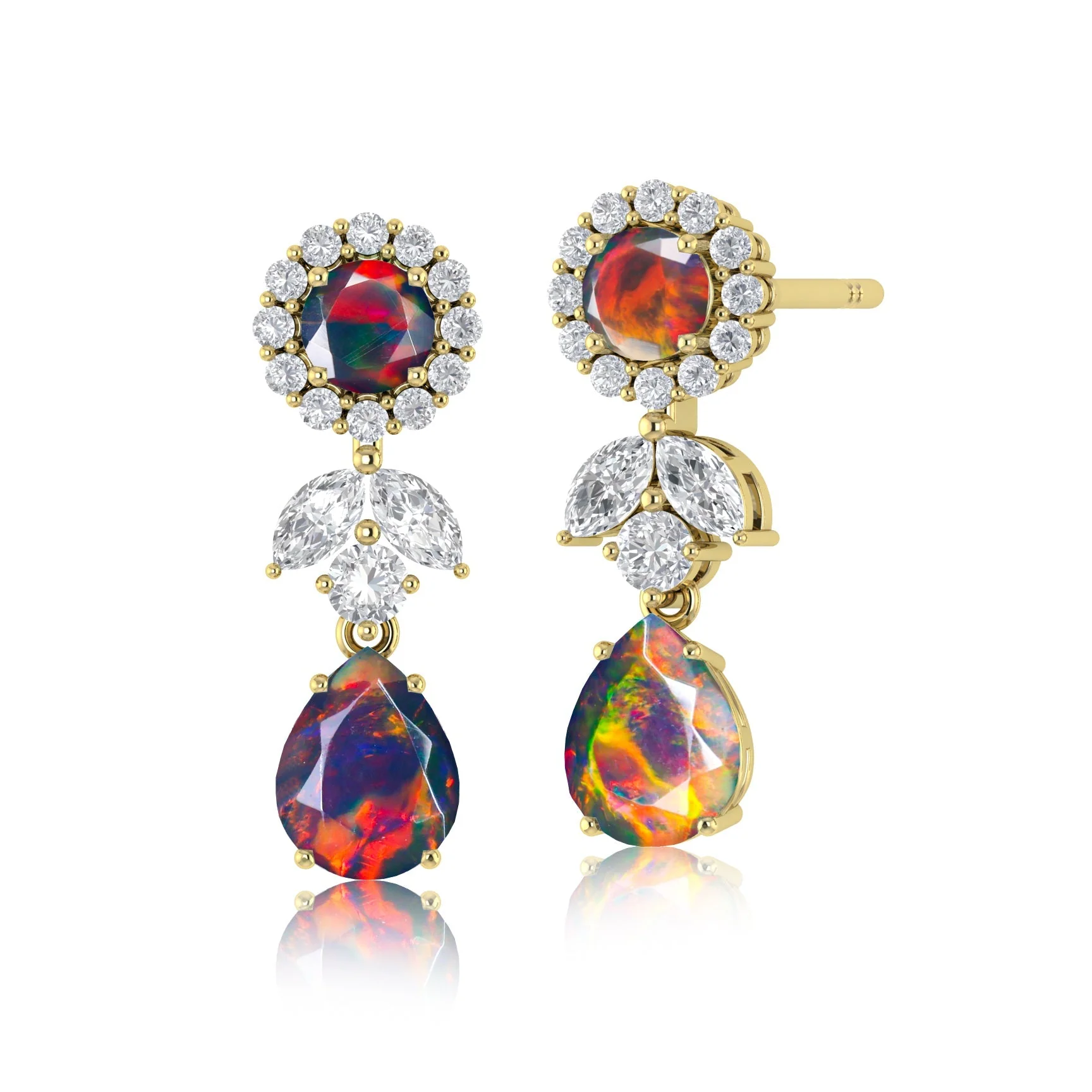 White Fire Dual Opal Drop and Stud Earring - Image 3