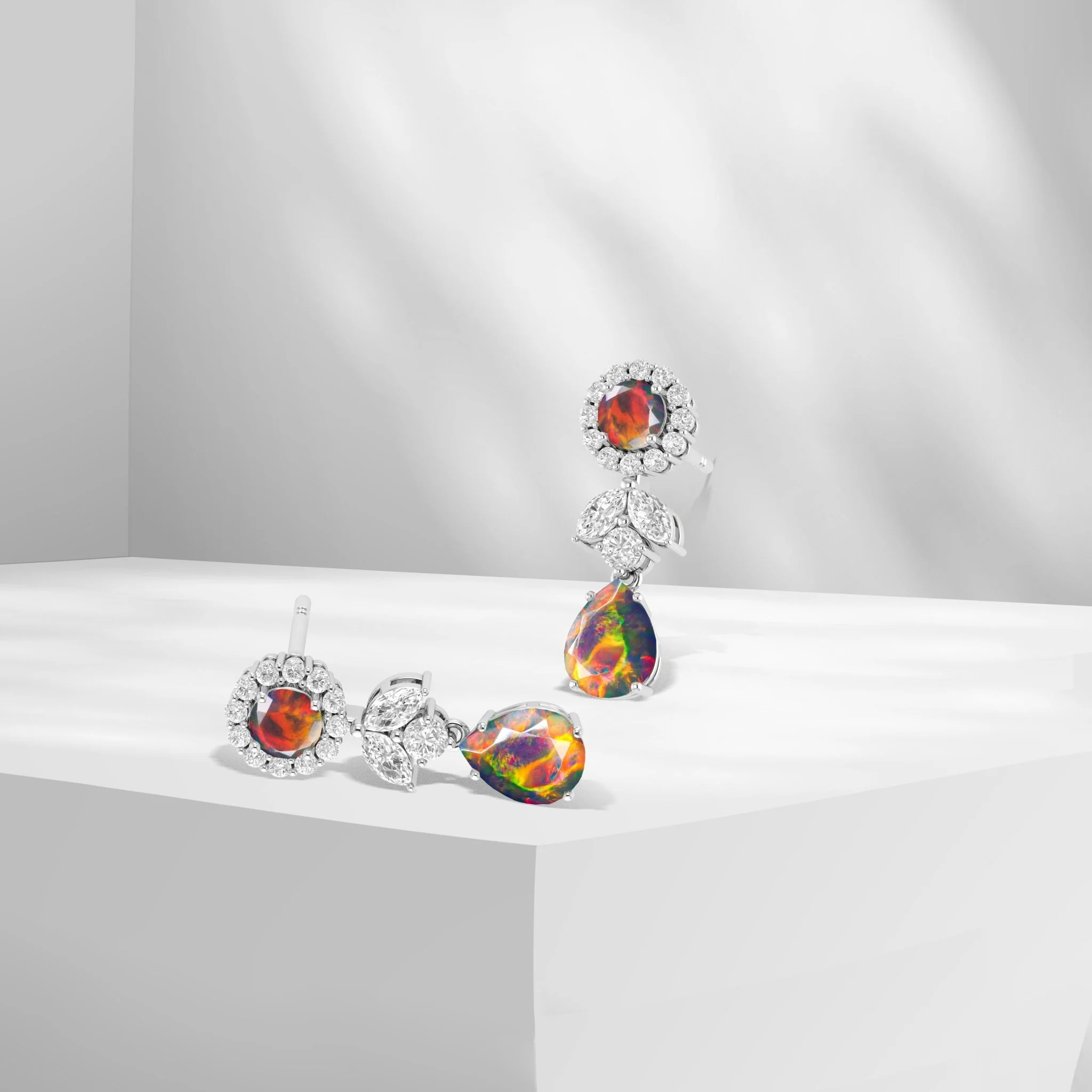 White Fire Dual Opal Drop and Stud Earring - Image 4