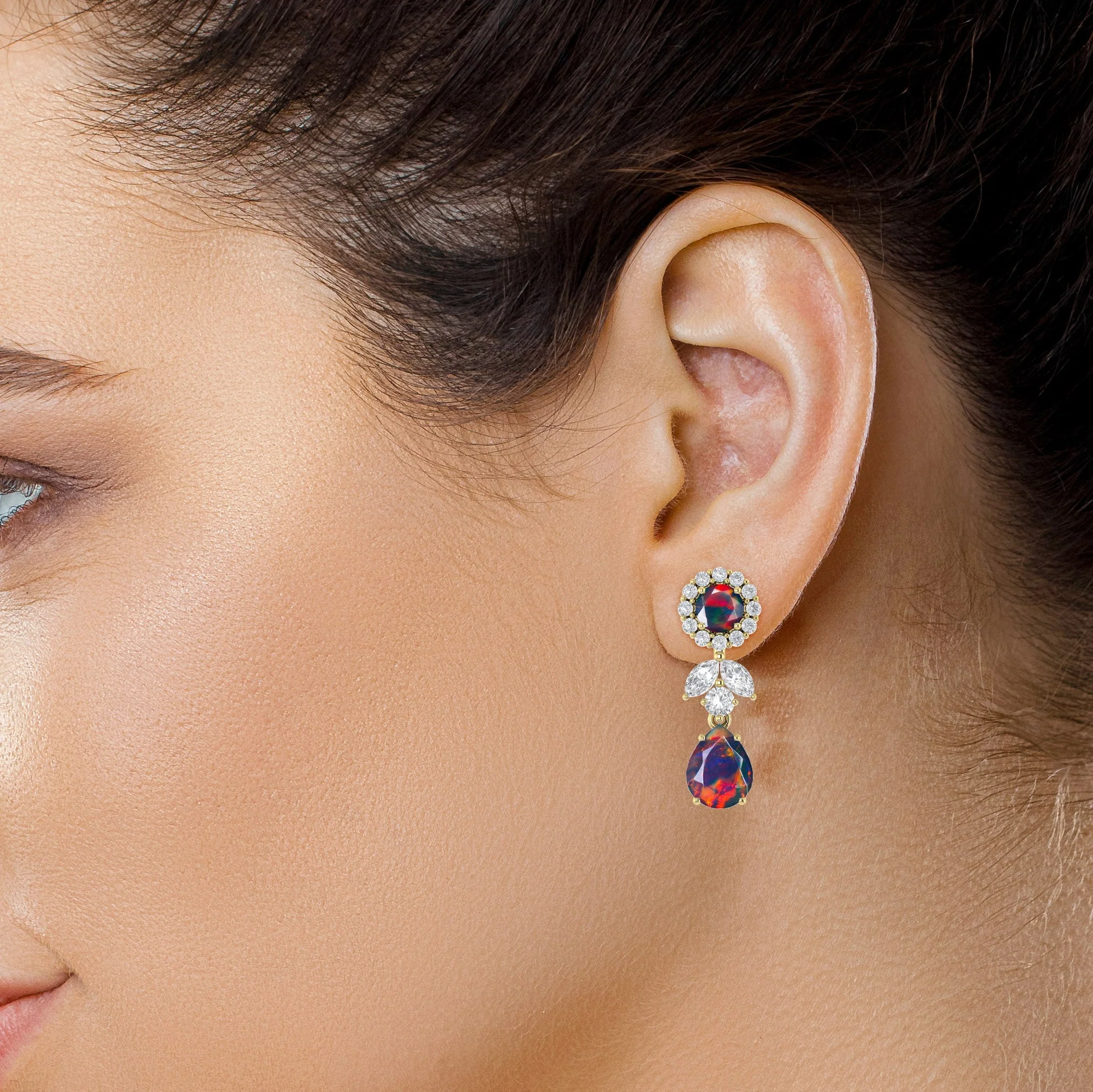 White Fire Dual Opal Drop and Stud Earring - Image 5