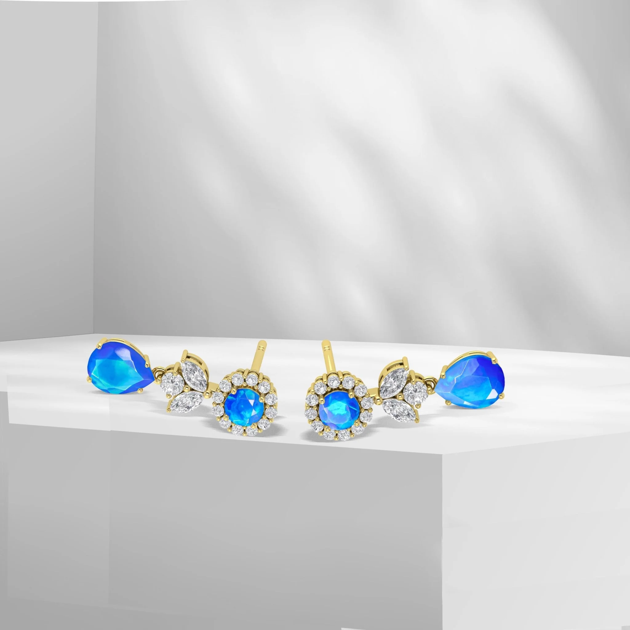 White Fire Dual Opal Drop and Stud Earring - Image 6