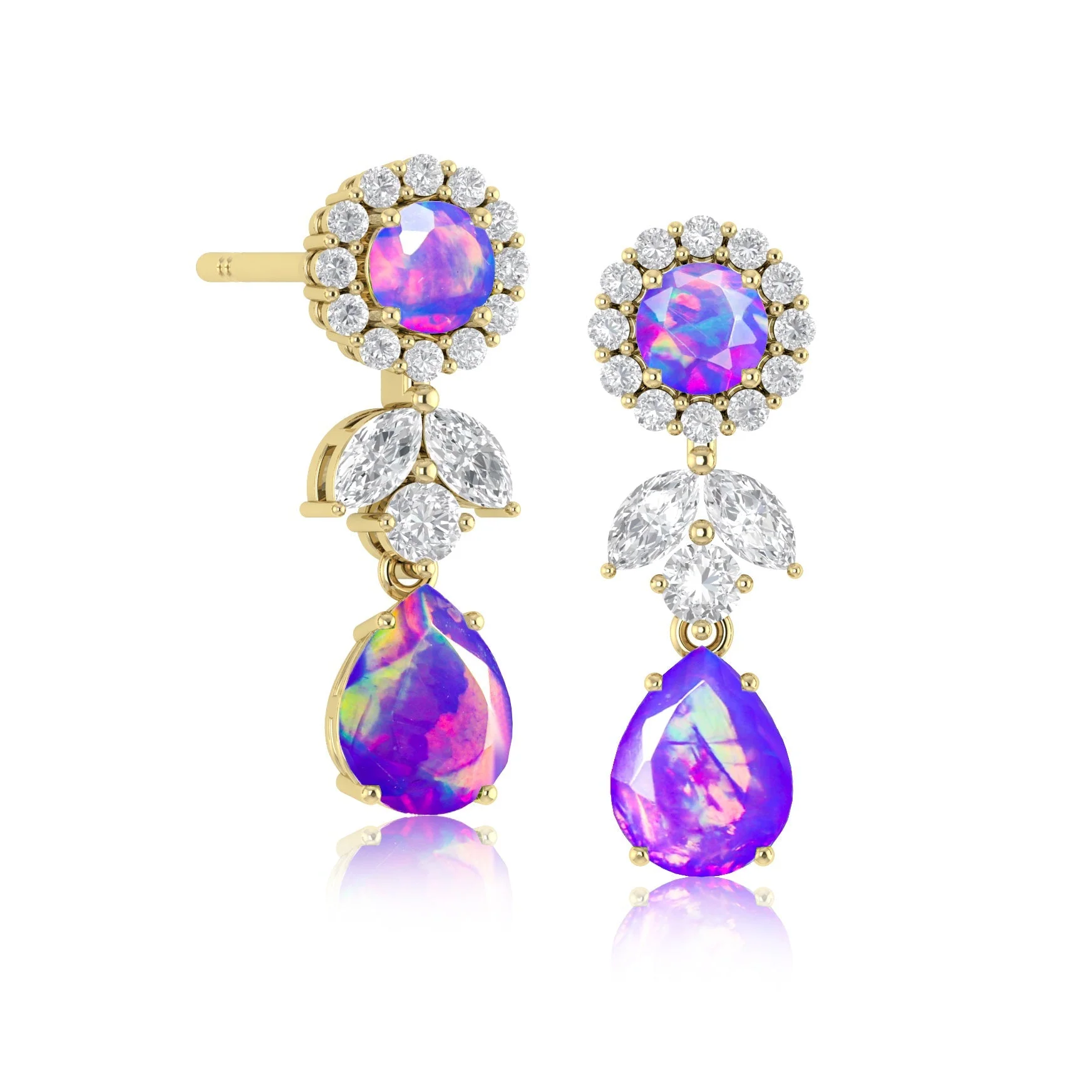 White Fire Dual Opal Drop and Stud Earring - Image 9