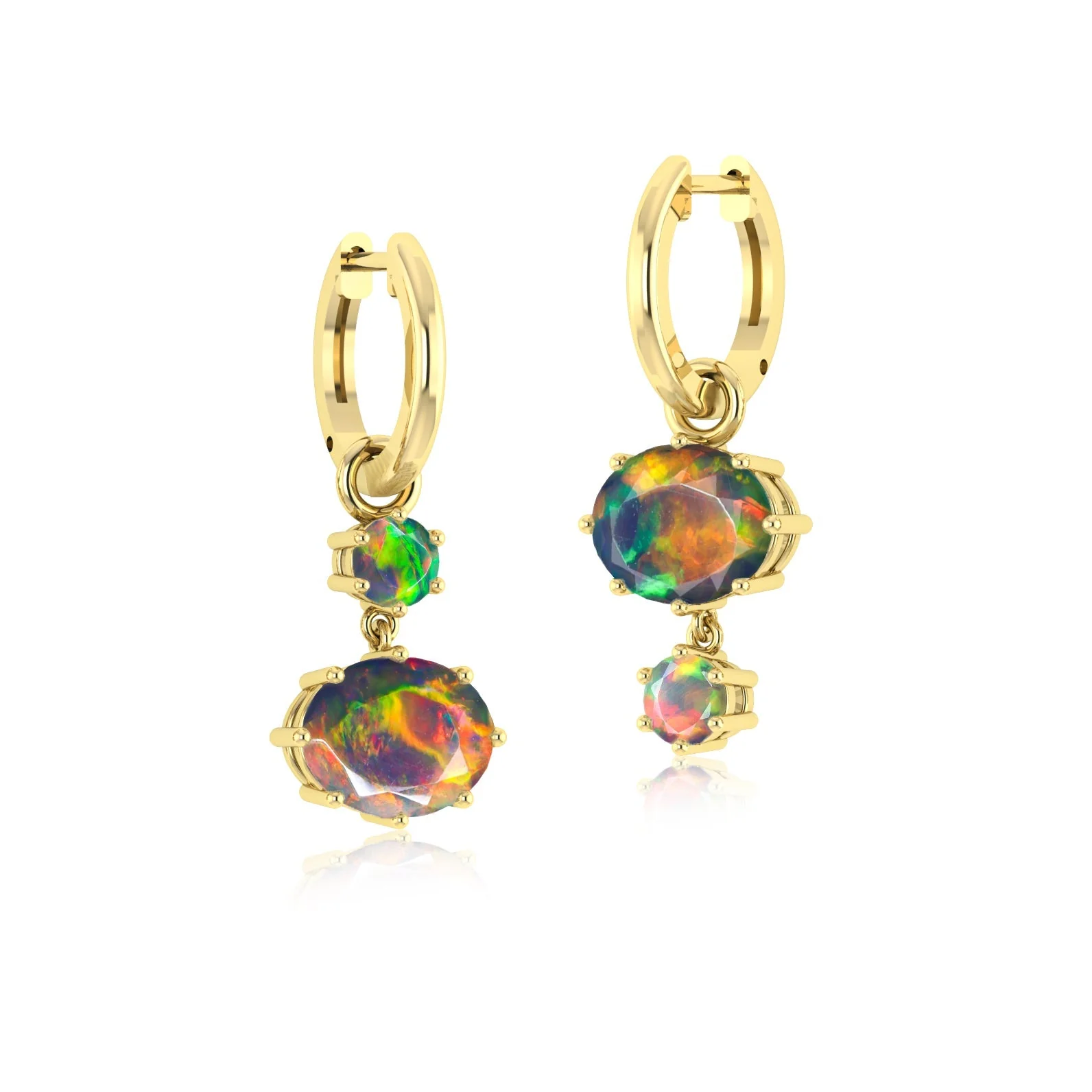 White Fire Opal Dual Round Stone Hoop Earrings - Image 3