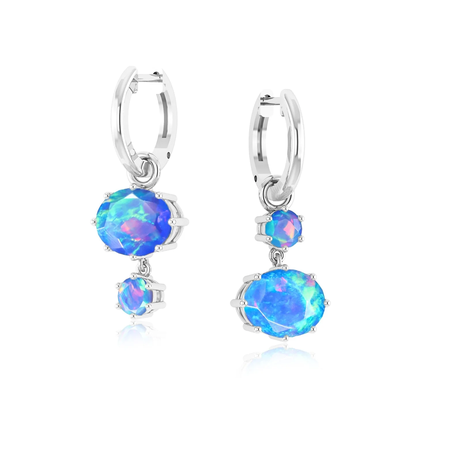 White Fire Opal Dual Round Stone Hoop Earrings - Image 6