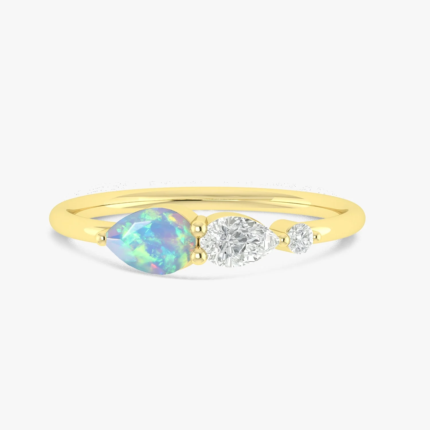 White Fire Opal Pear Three Stone Ring - Image 4