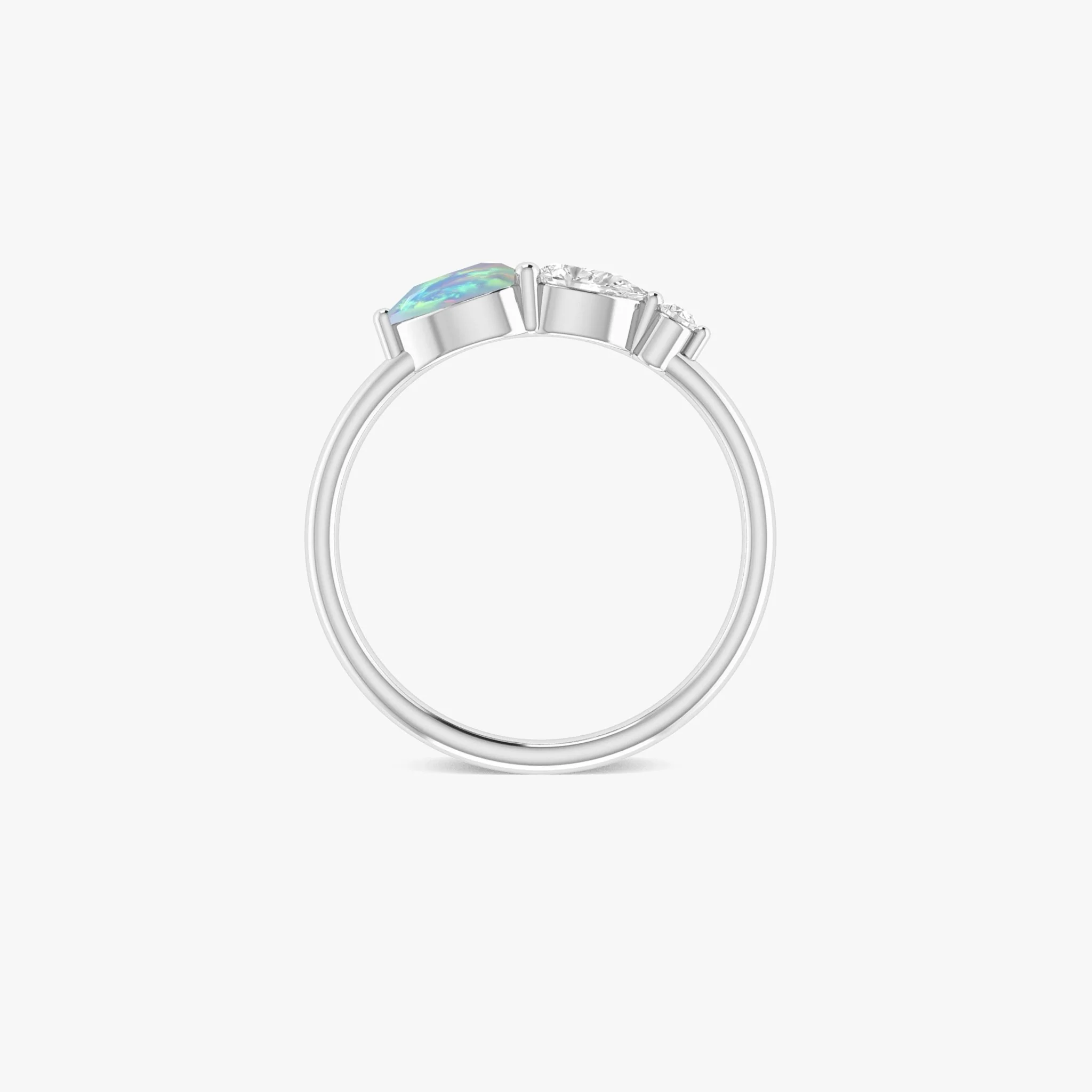 White Fire Opal Pear Three Stone Ring - Image 5