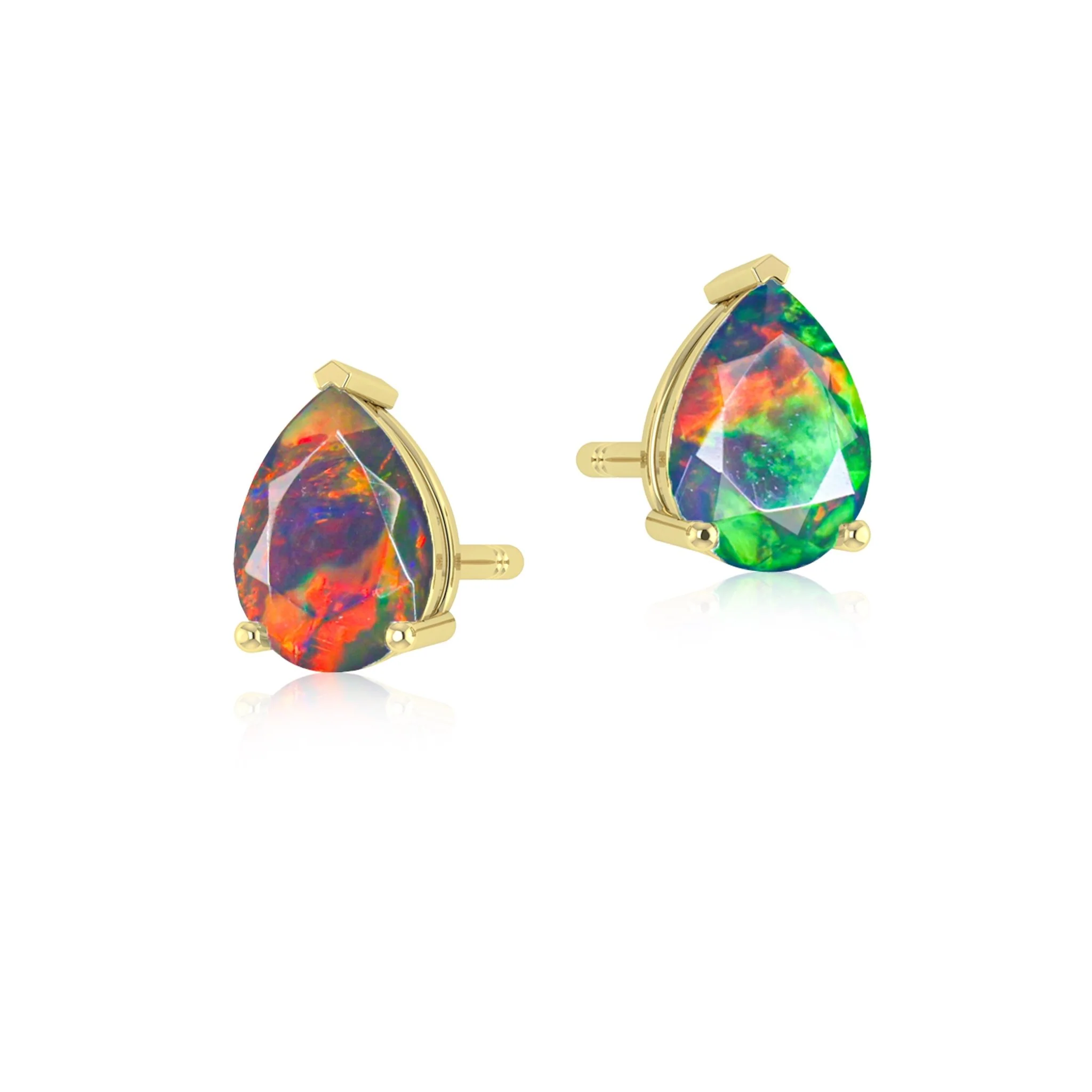 White Multi Fire Pear Opal Prong Stud Earring - Image 3