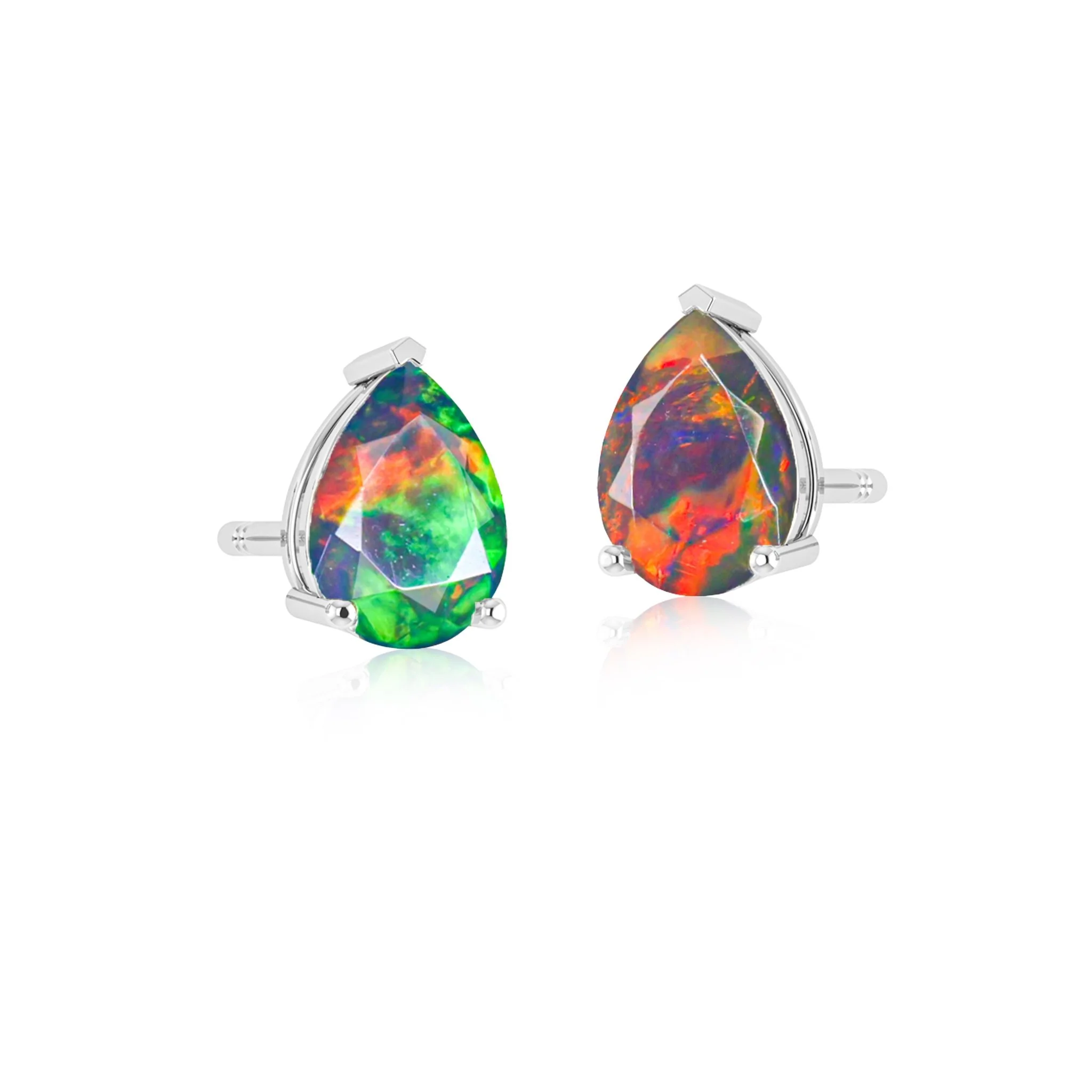 White Multi Fire Pear Opal Prong Stud Earring - Image 4