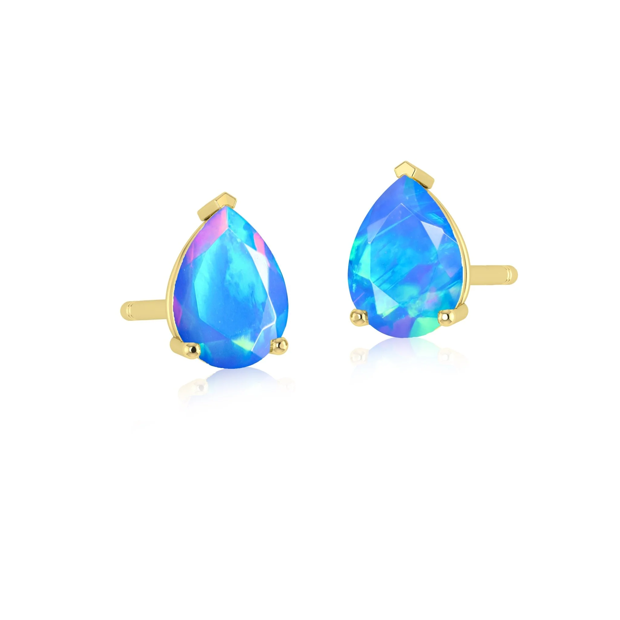 White Multi Fire Pear Opal Prong Stud Earring - Image 7