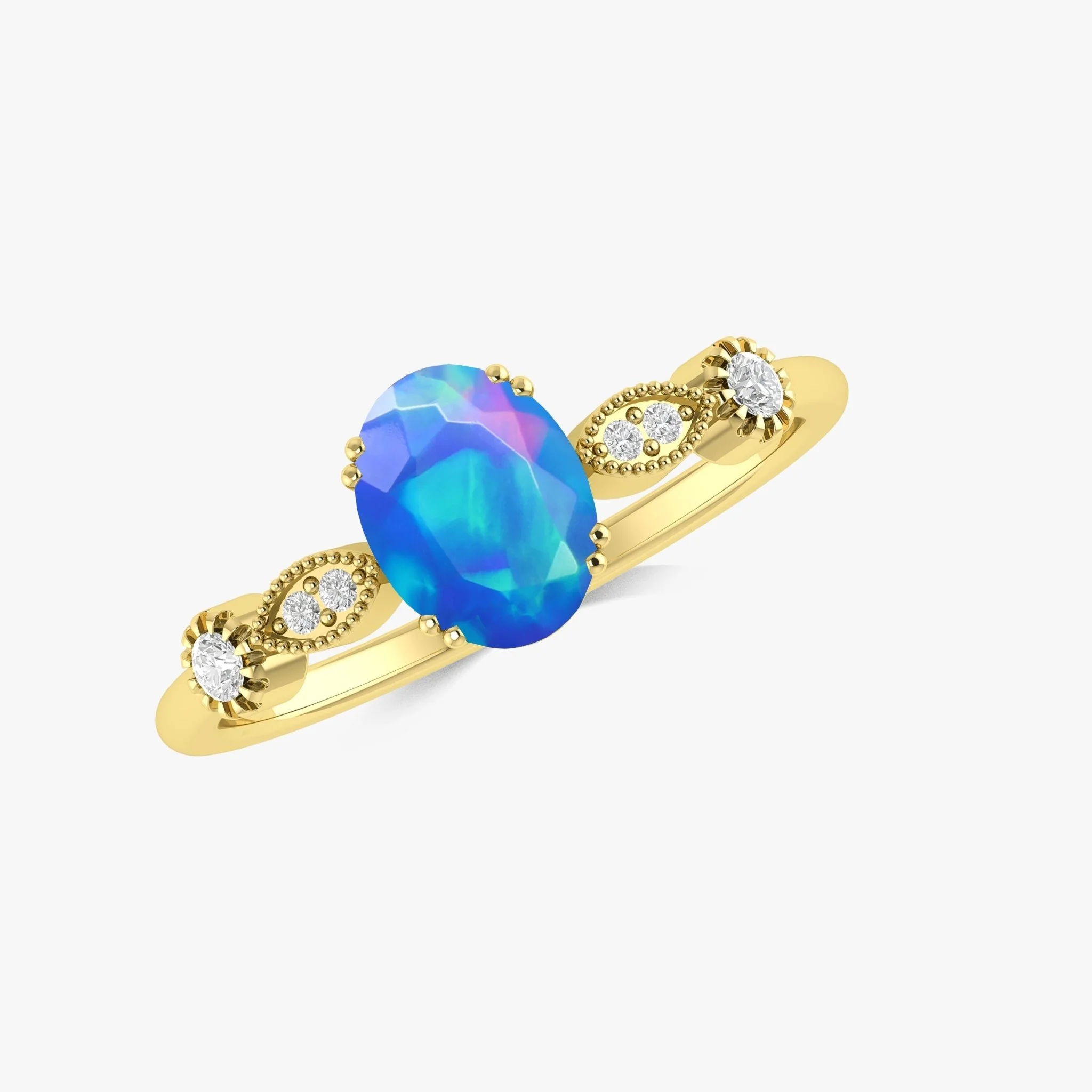 White Multifire Oval Ethiopian Opal Ring for Women - Image 5