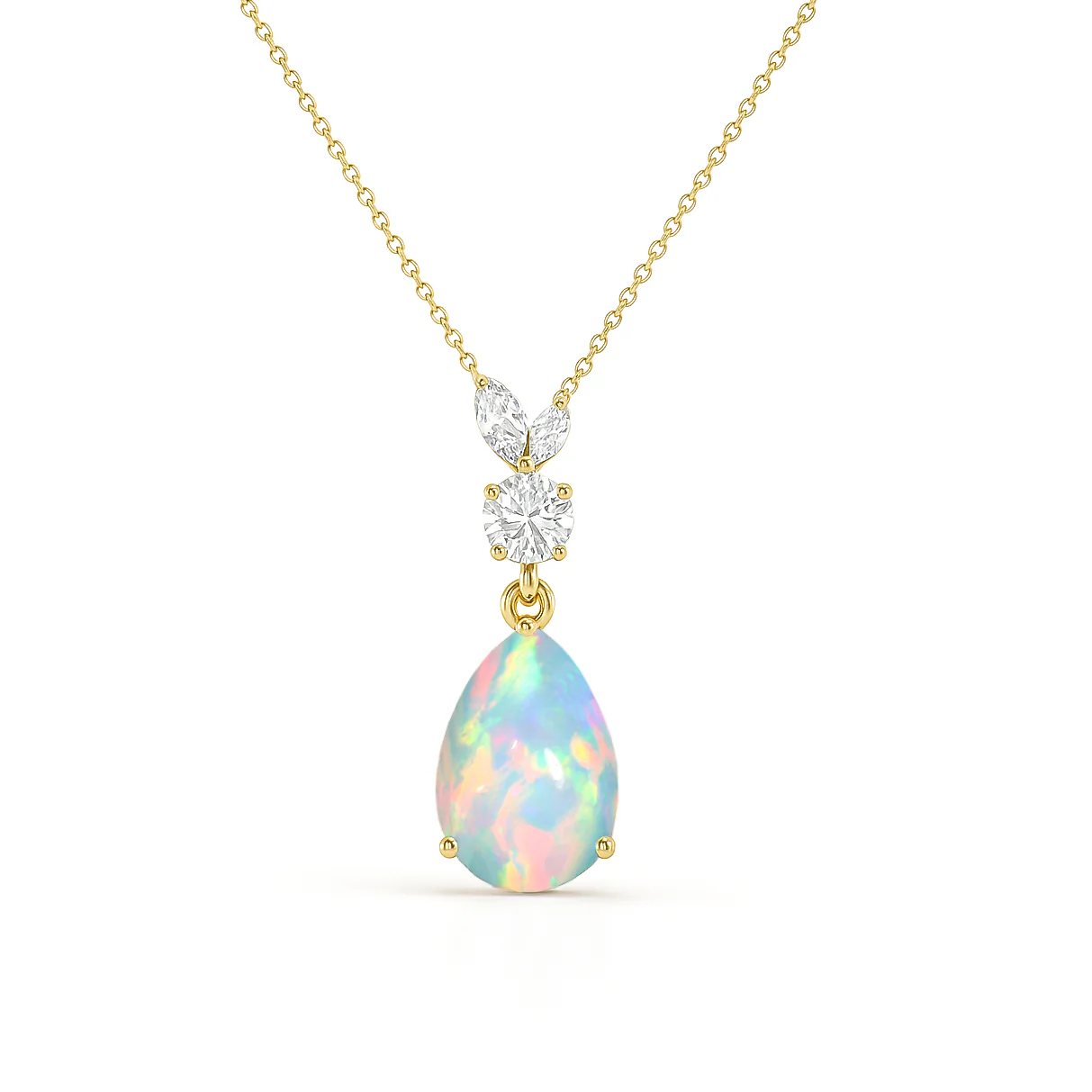 White Opal 10x7mm Pear Teardrop Necklace in 925 Silver Smooth Gem - Image 4