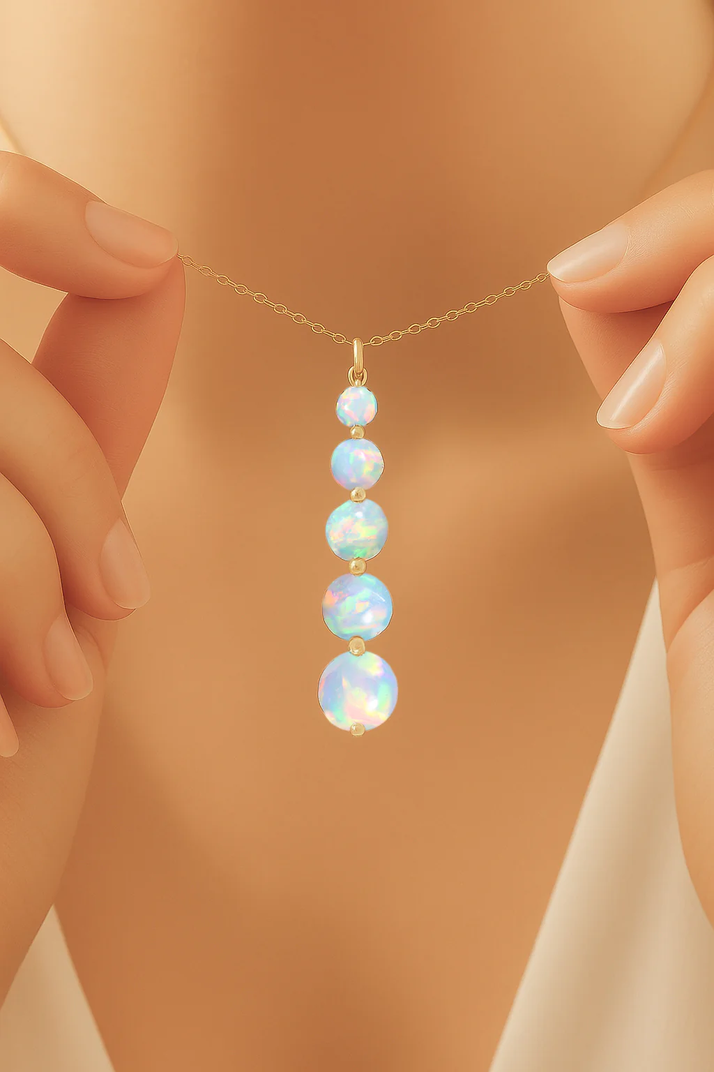 White Opal 5 Stone Bar Pendant Necklace in 925 Sterling Silver 3.05ct - Image 3