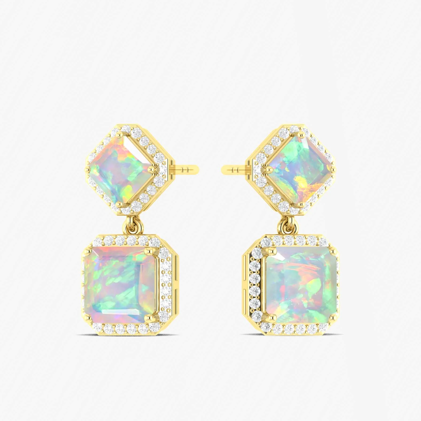 White Opal 7x5mm Octagon Halo Drop Earring in 925 Silver 3.5ct - Image 4
