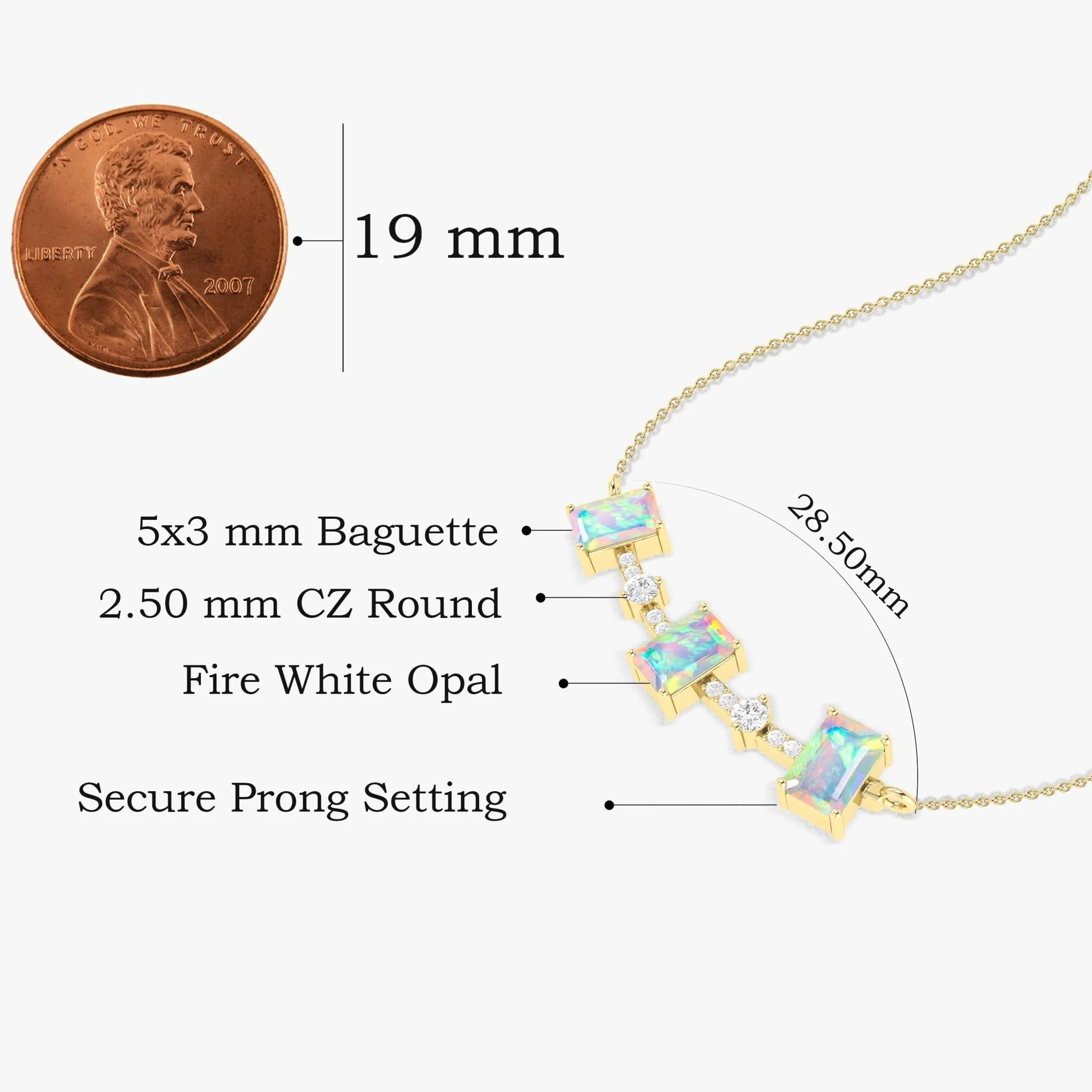 White Opal Baguette Gemstone Bar Pendant - Image 3