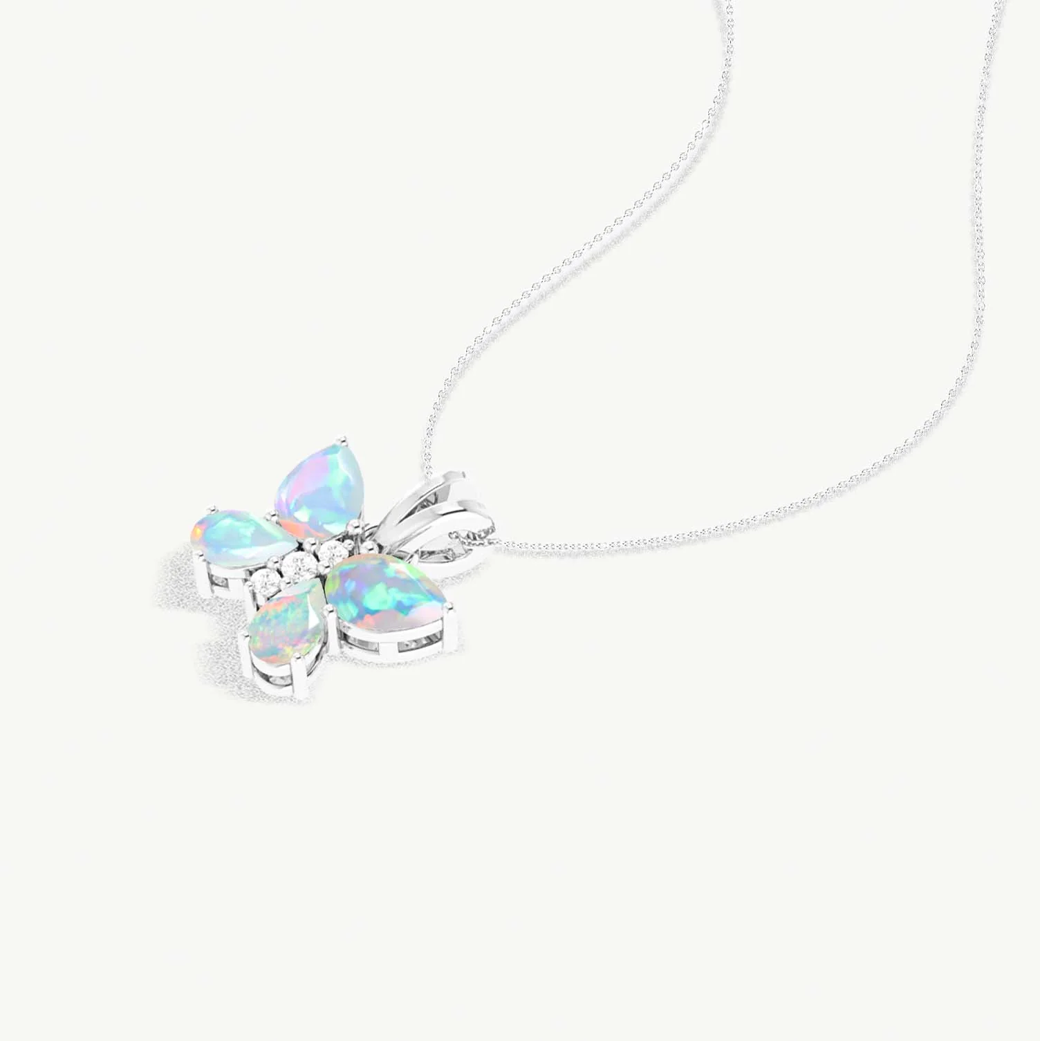 White Opal Butterfly Pendant Necklace in 925 Sterling Silver 1.3ct - Image 2