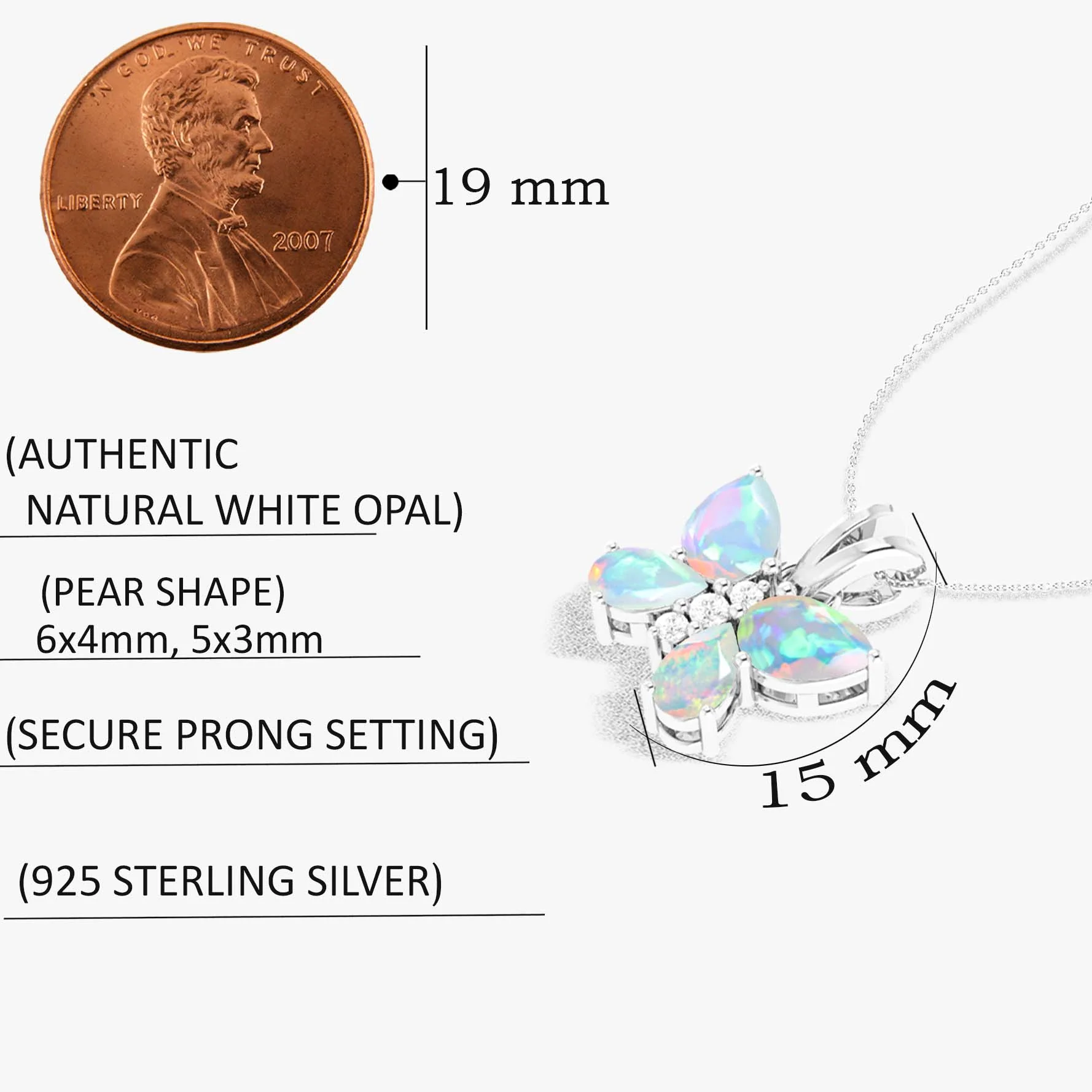White Opal Butterfly Pendant Necklace in 925 Sterling Silver 1.3ct - Image 3