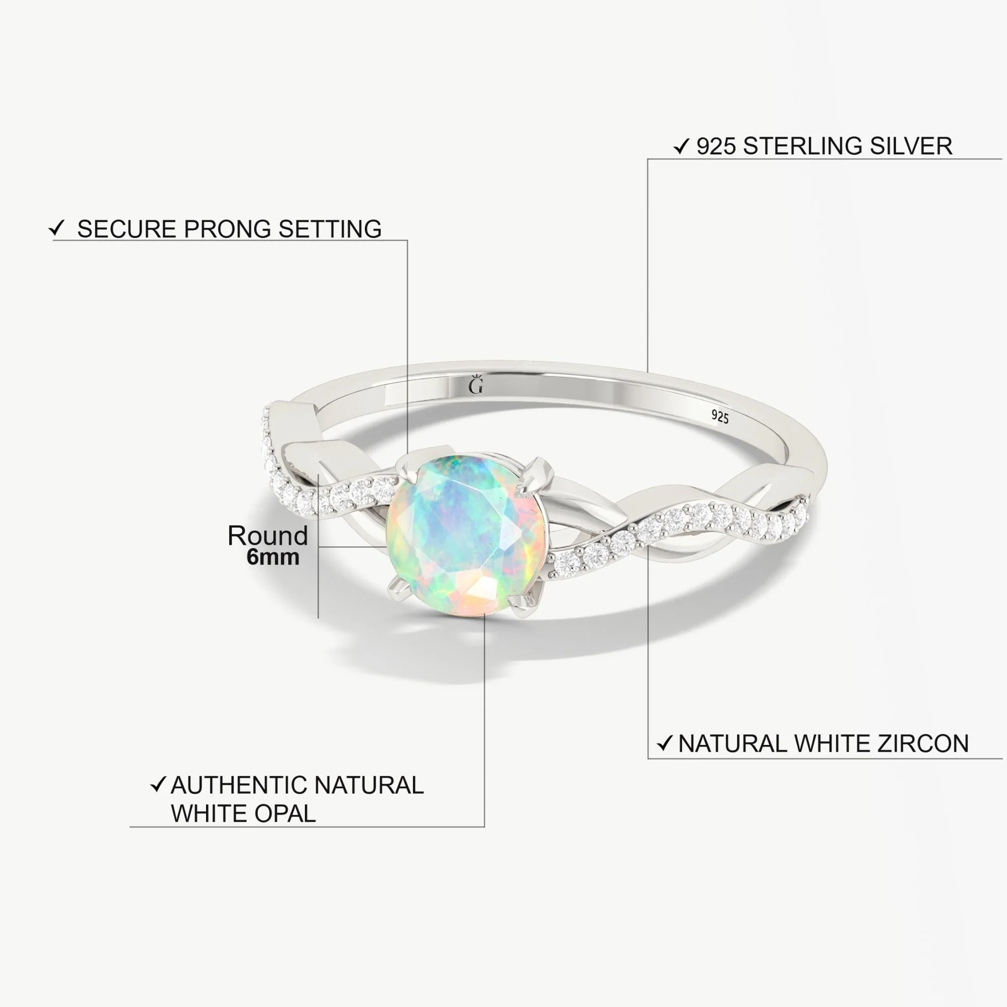 White Opal Crossover Ring for Women's Jewelry - Image 5
