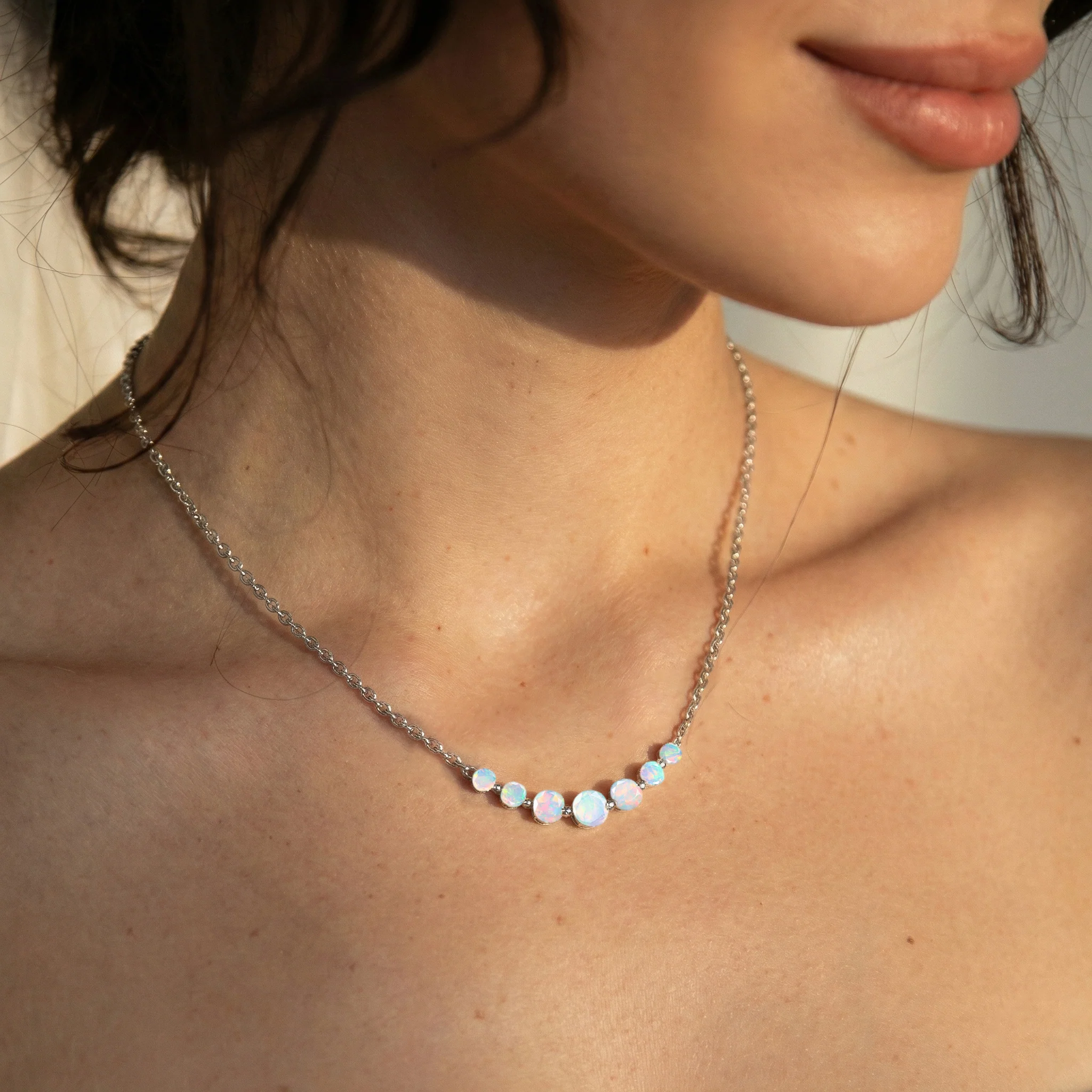 White Opal Curved Bar Necklace in 925 Sterling Silver 2.55ct - Image 6