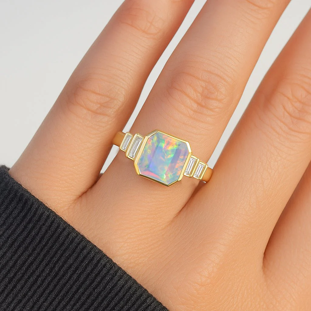 White Opal Designer Ring in Silver & Gold - Image 2