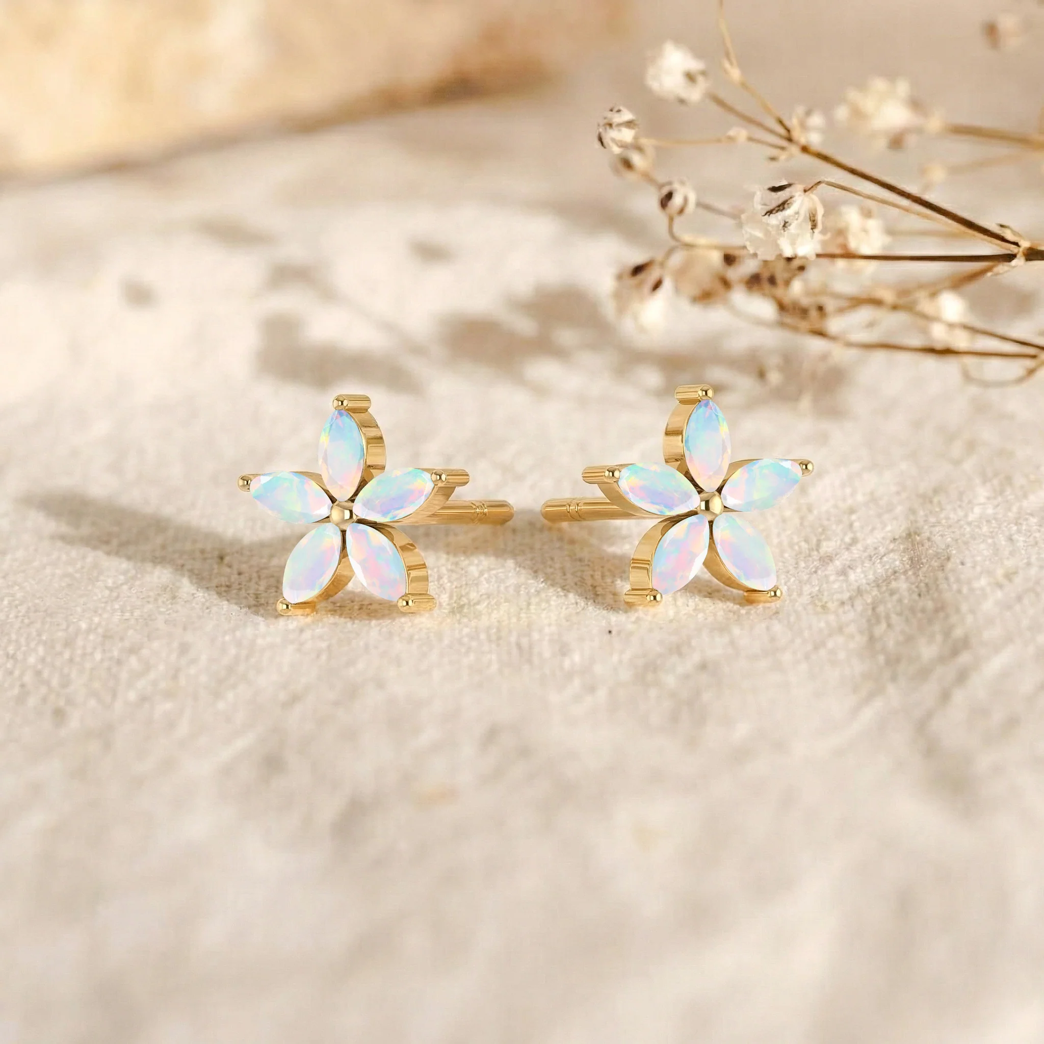 White Opal Flower and Marquis Shape Stud Earring in 925 Sterling Silver 4X2 MM 3ct. - Image 10