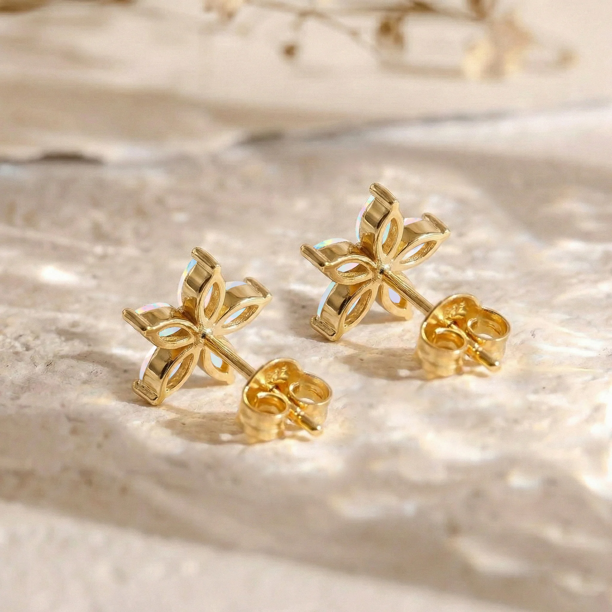 White Opal Flower and Marquis Shape Stud Earring in 925 Sterling Silver 4X2 MM 3ct. - Image 11