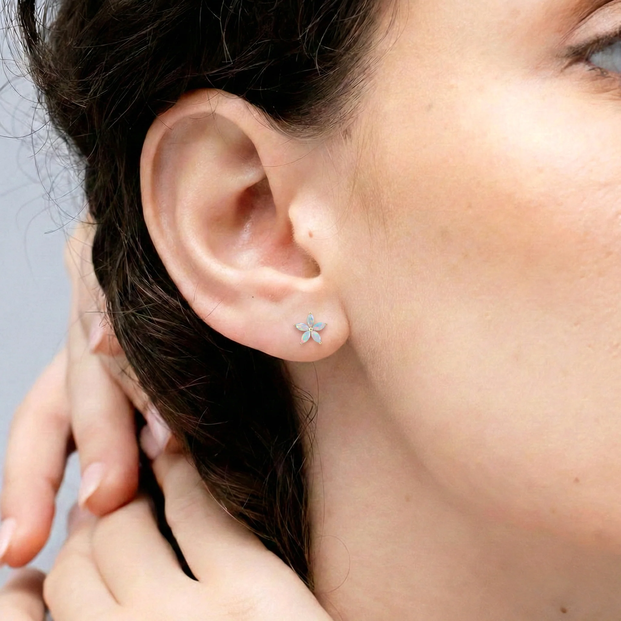 White Opal Flower and Marquis Shape Stud Earring in 925 Sterling Silver 4X2 MM 3ct. - Image 13