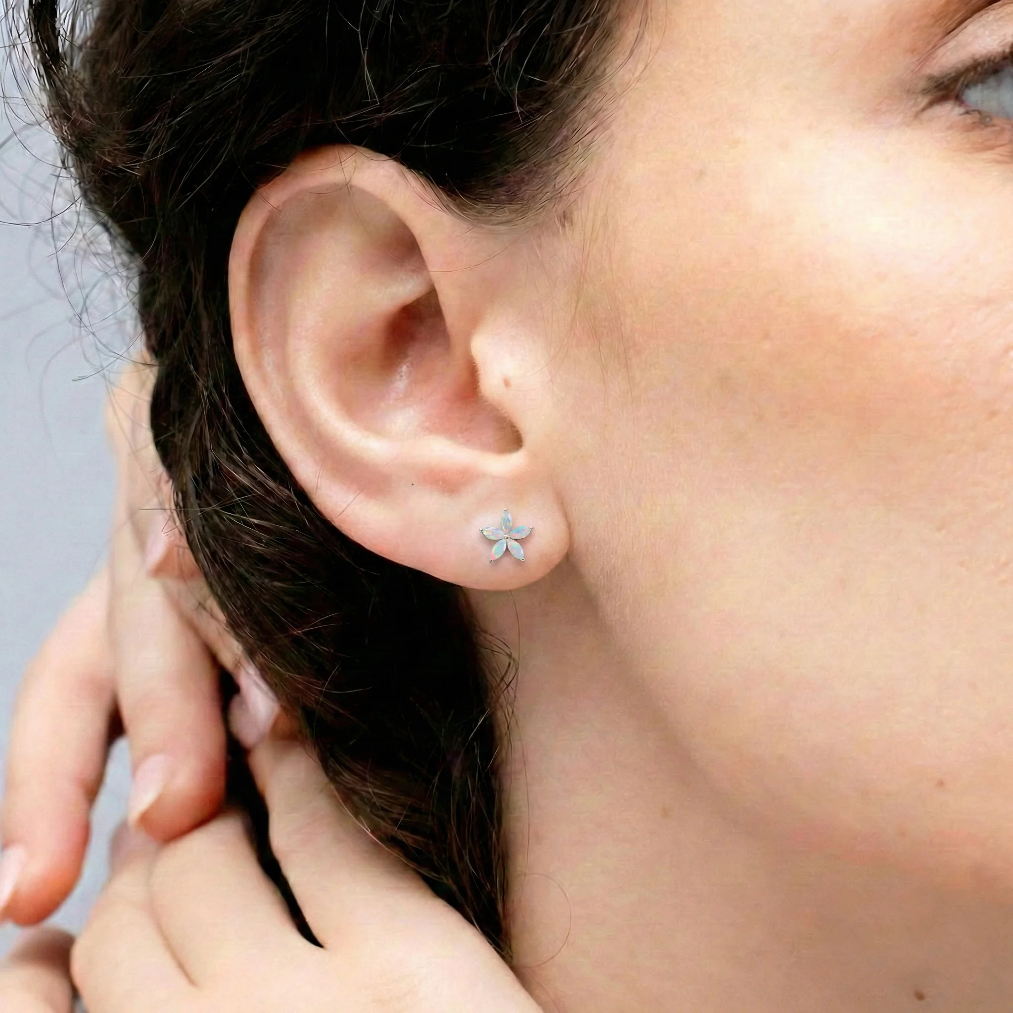 White Opal Flower and Marquis Shape Stud Earring in 925 Sterling Silver 4X2 MM 3ct. - Image 8