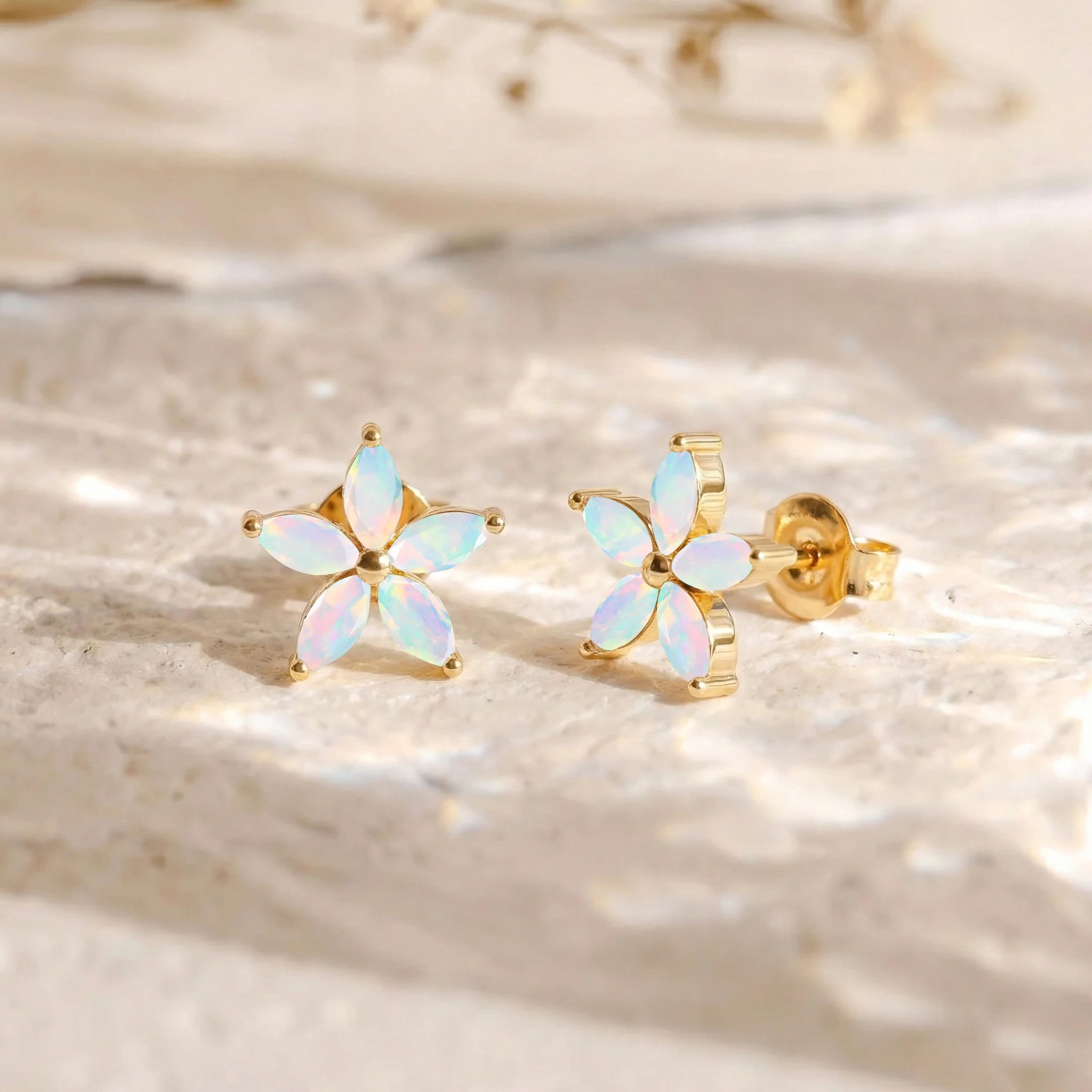 White Opal Flower and Marquis Shape Stud Earring in 925 Sterling Silver 4X2 MM 3ct. - Image 9