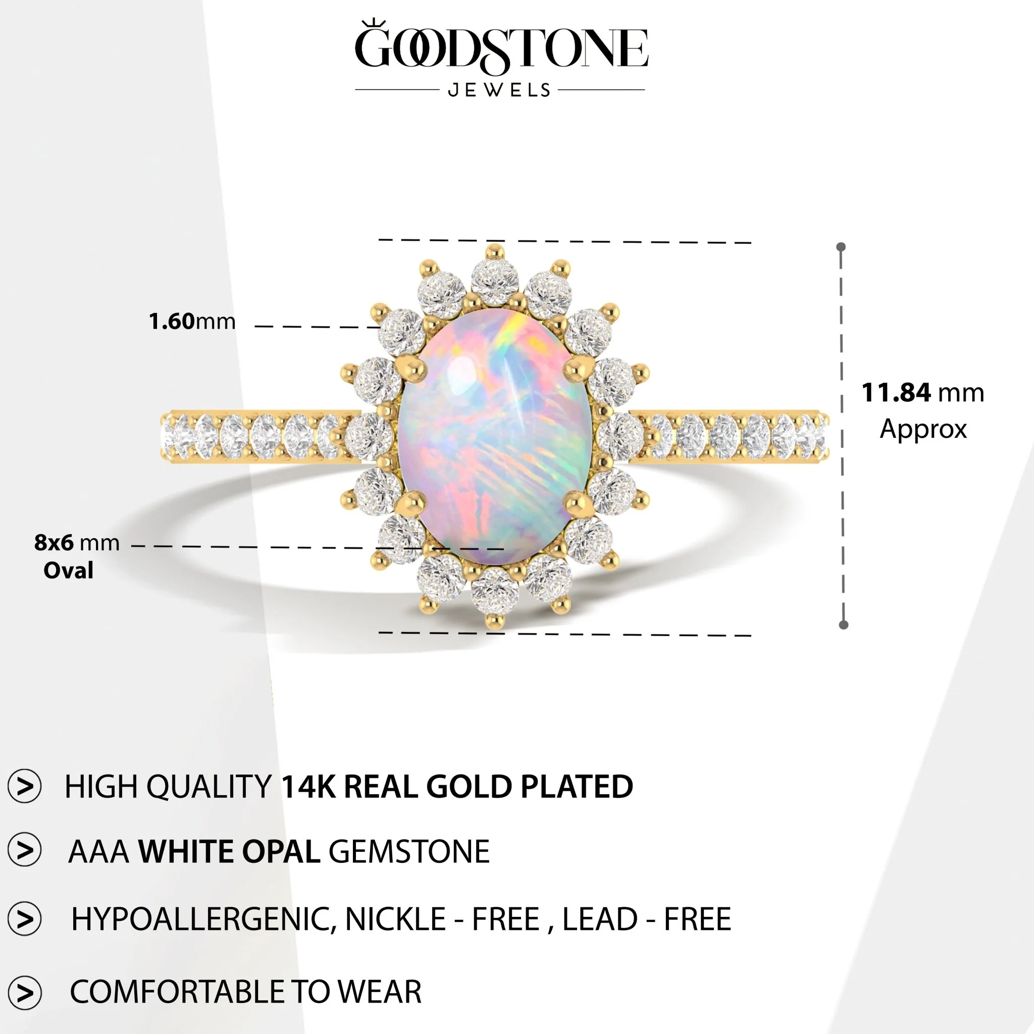 White Opal Halo Ring in Sterling Silver - Image 6