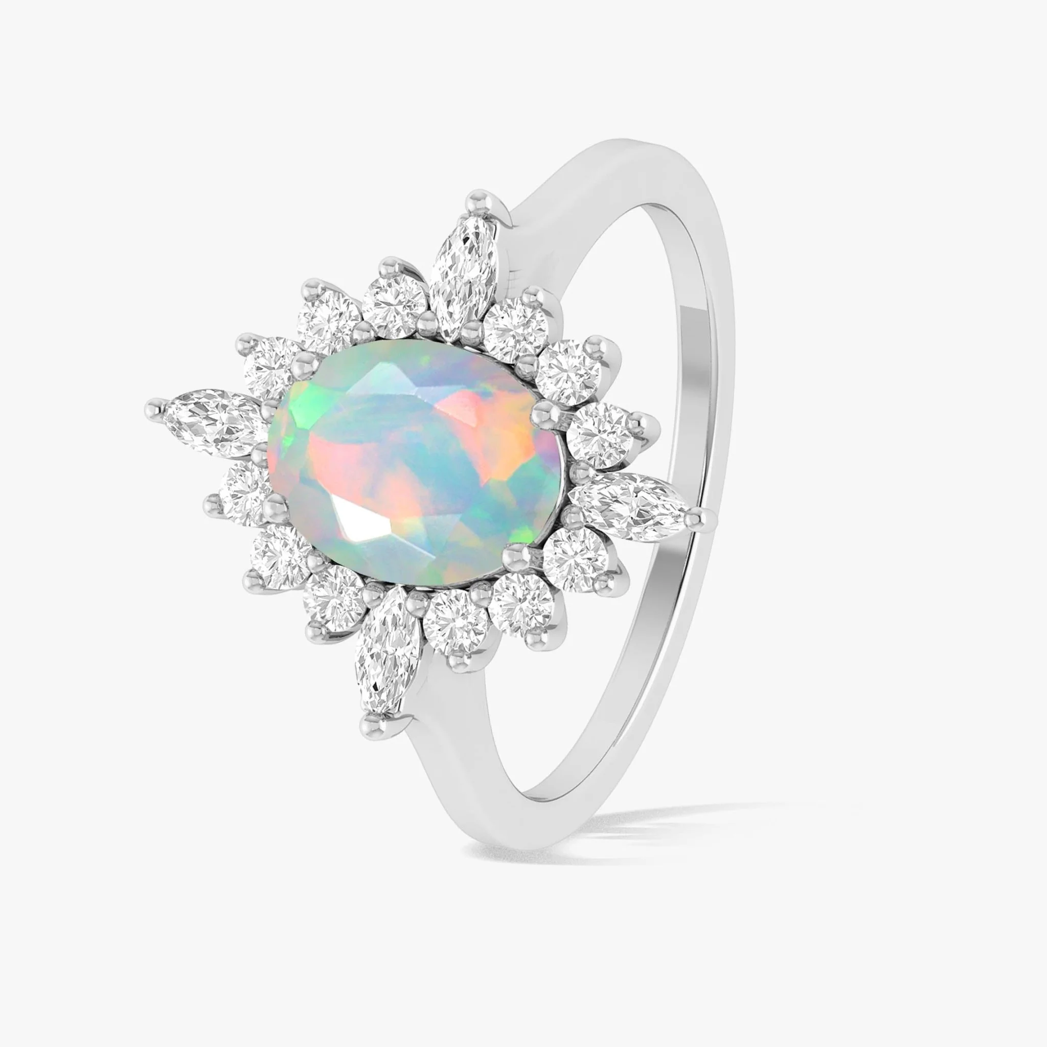 White Opal Halo Ring with Zircon in Silver & Yellow Gold - Image 5