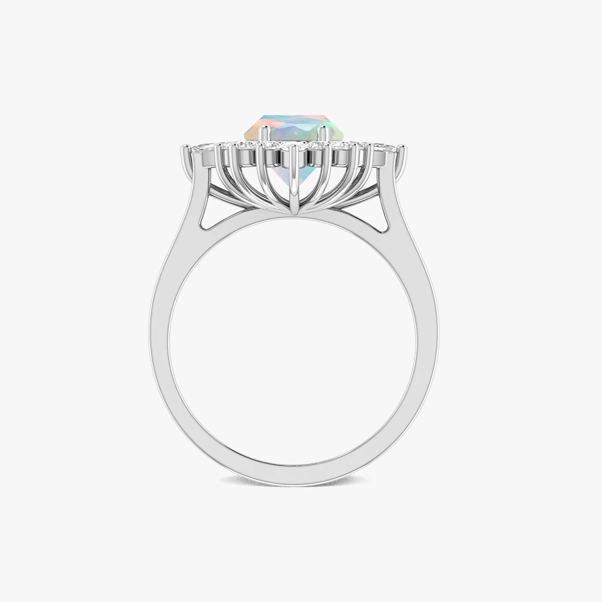 White Opal Halo Ring with Zircon in Silver & Yellow Gold - Image 6