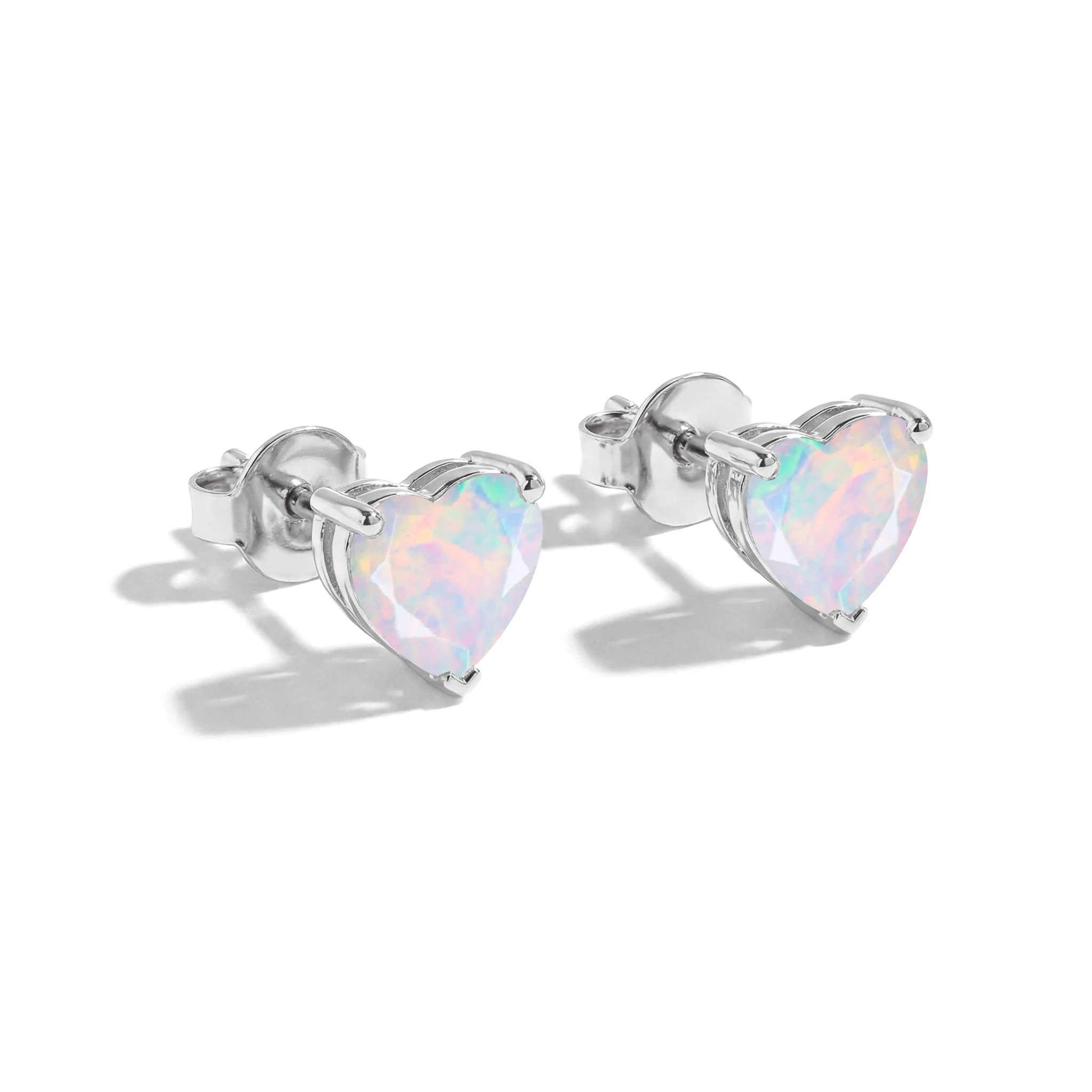 White Opal Heart Stud Earrings in 925 Sterling Silver 5.15ct