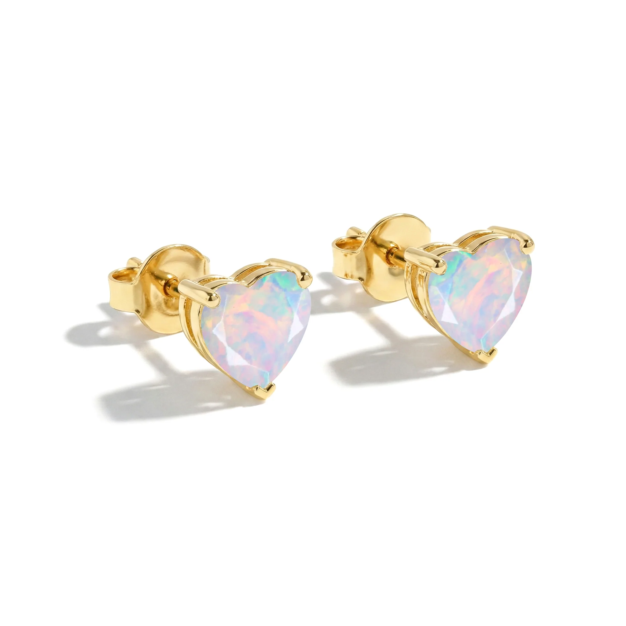 White Opal Heart Stud Earrings in 925 Sterling Silver 5.15ct - Image 2