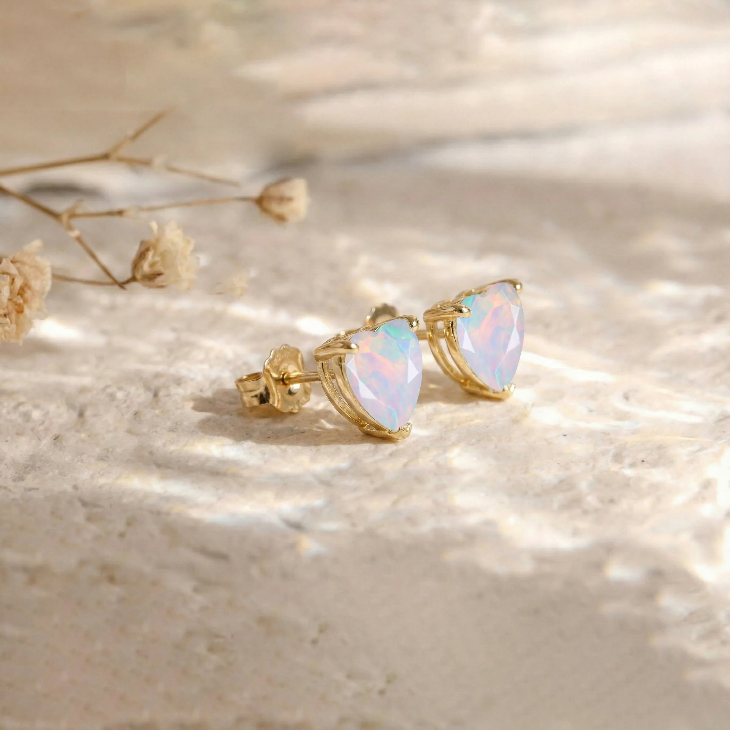 White Opal Heart Stud Earrings in 925 Sterling Silver 5.15ct - Image 6