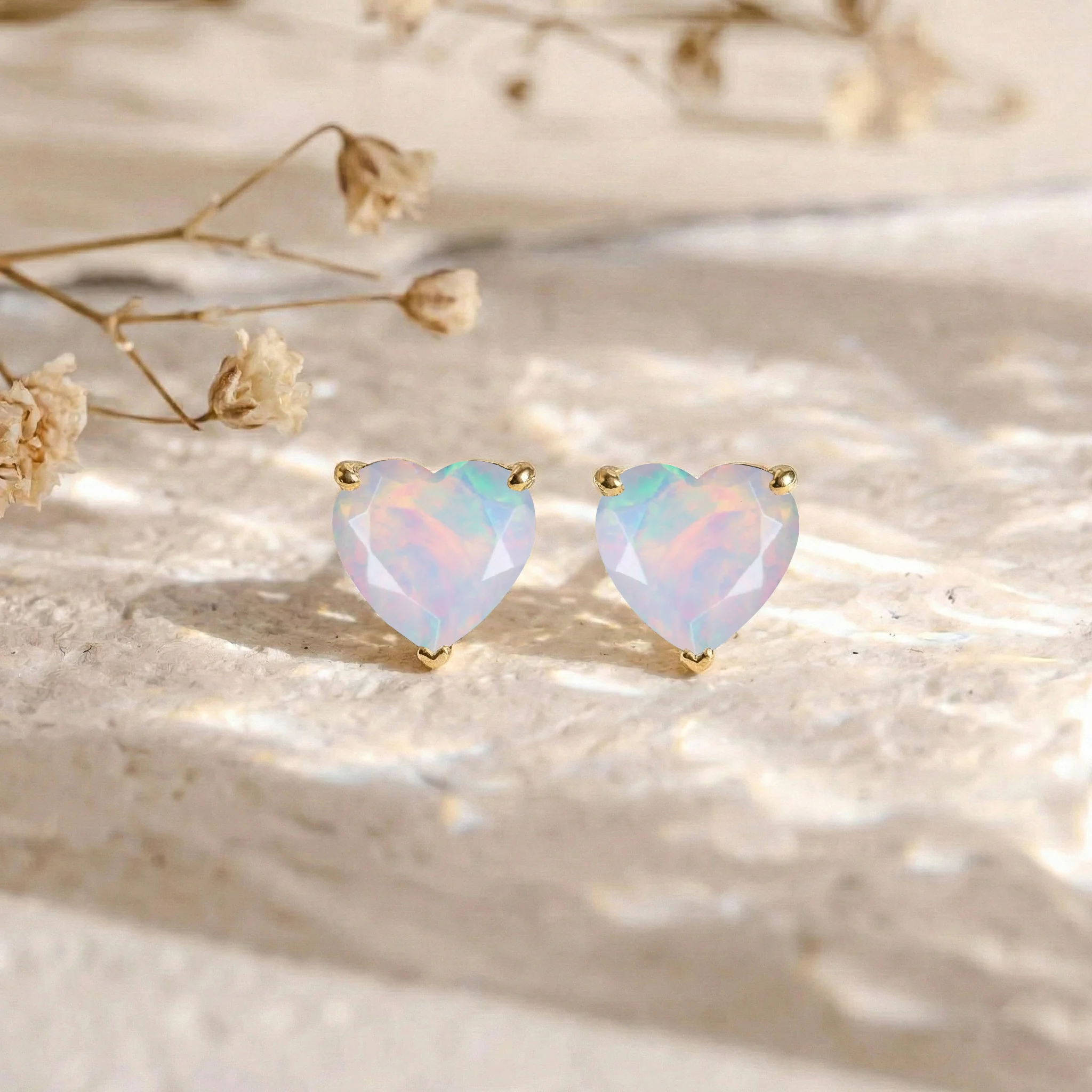 White Opal Heart Stud Earrings in 925 Sterling Silver 5.15ct - Image 8
