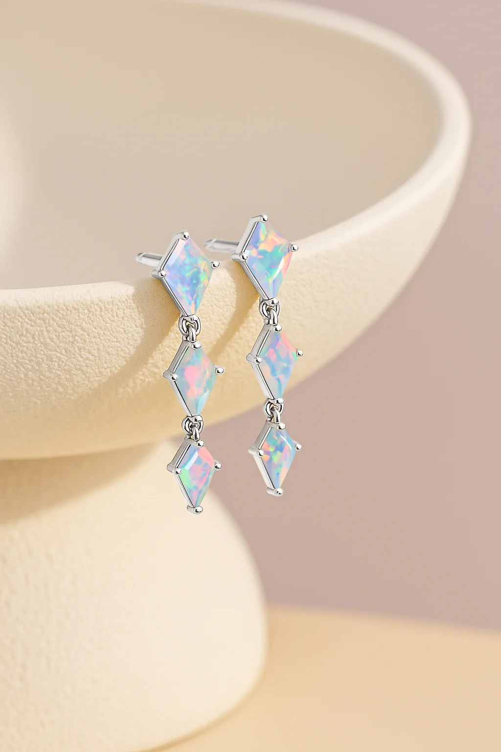 White Opal Kite Trio Stone Drop Earrings in 925 Sterling Silver - Image 6
